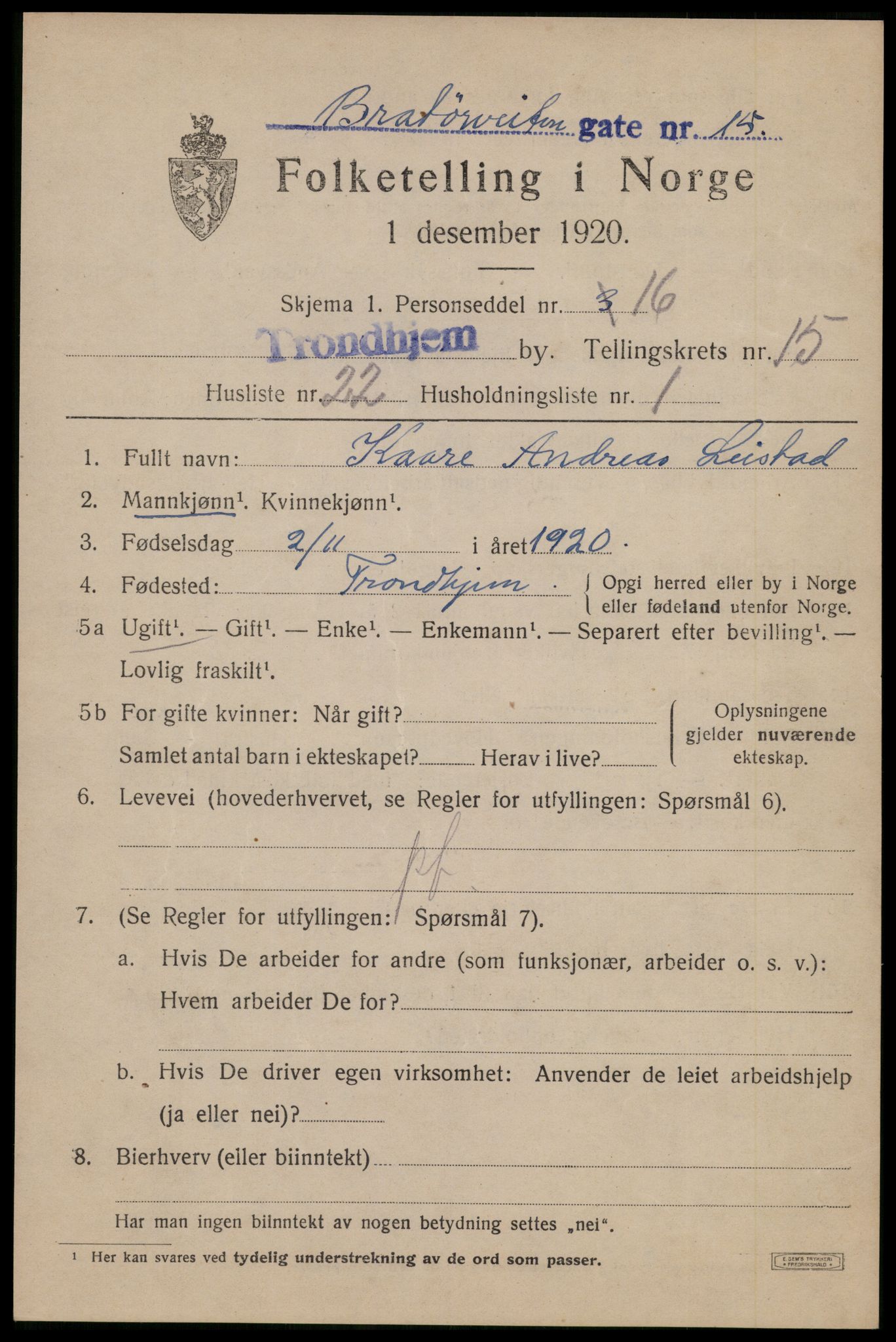 SAT, Folketelling 1920 for 1601 Trondheim kjøpstad, 1920, s. 52534