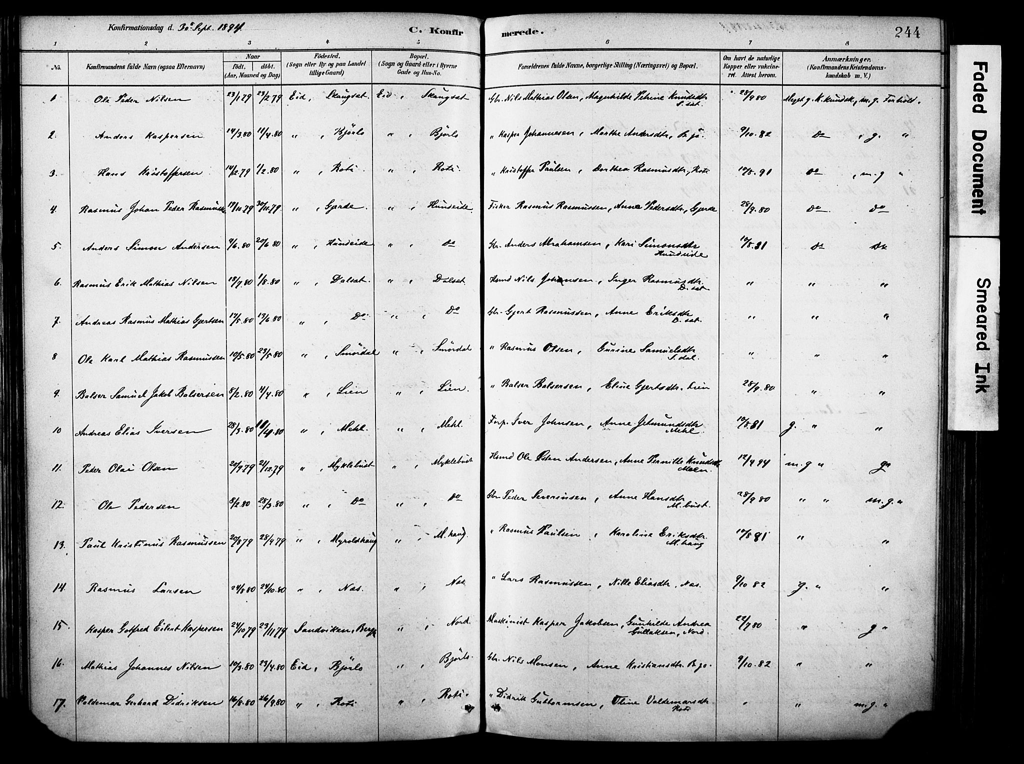 Eid sokneprestembete, AV/SAB-A-82301/H/Haa/Haab/L0001: Ministerialbok nr. B 1, 1879-1906, s. 244