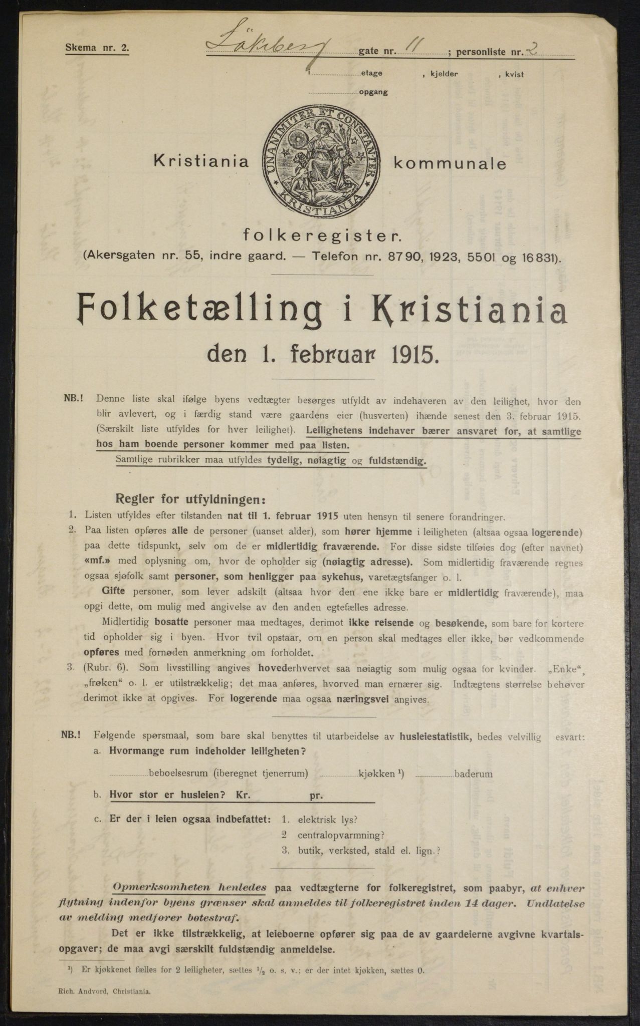 OBA, Kommunal folketelling 1.2.1915 for Kristiania, 1915, s. 58001