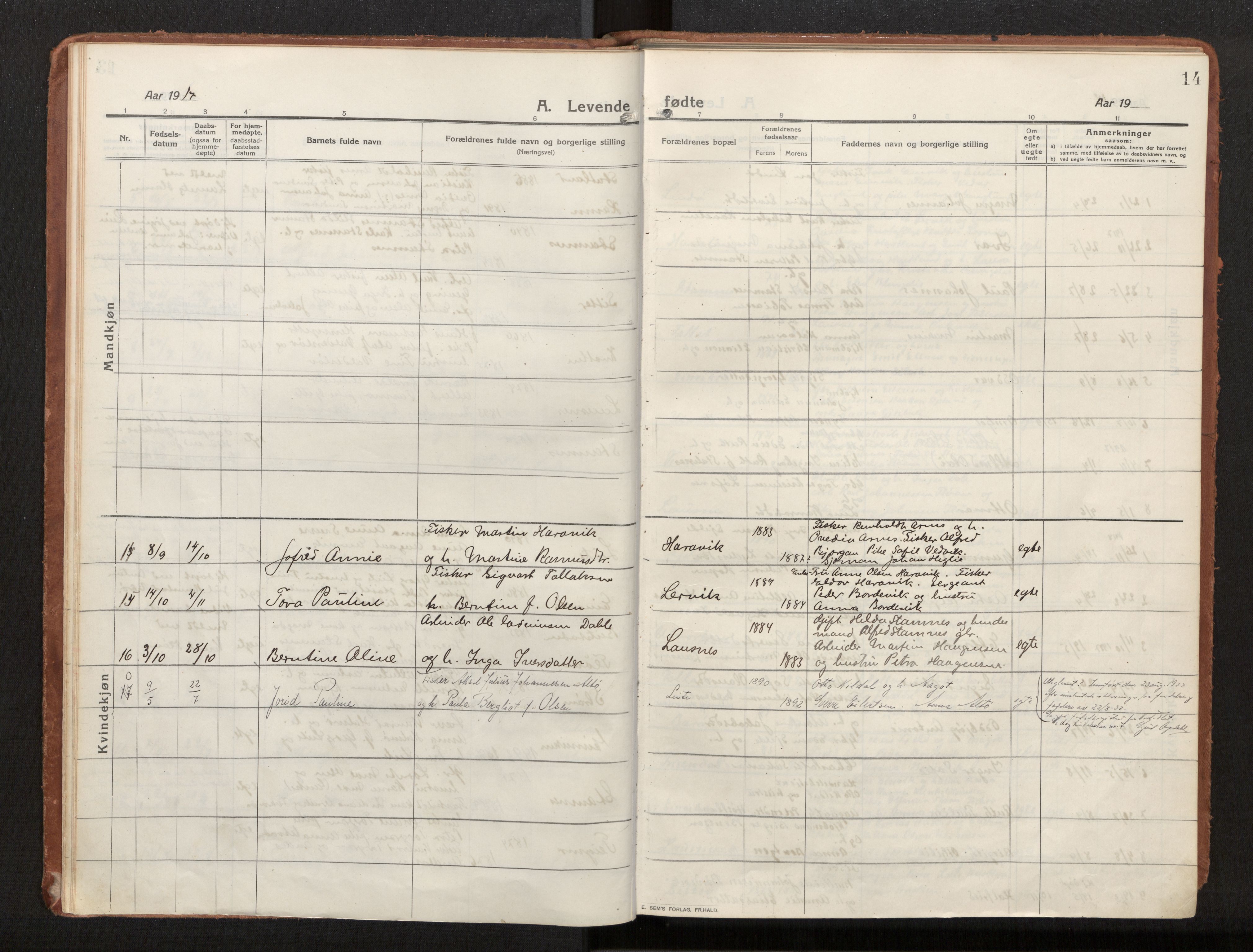 Ministerialprotokoller, klokkerbøker og fødselsregistre - Nord-Trøndelag, SAT/A-1458/772/L0604: Ministerialbok nr. 772A02, 1913-1937, s. 14