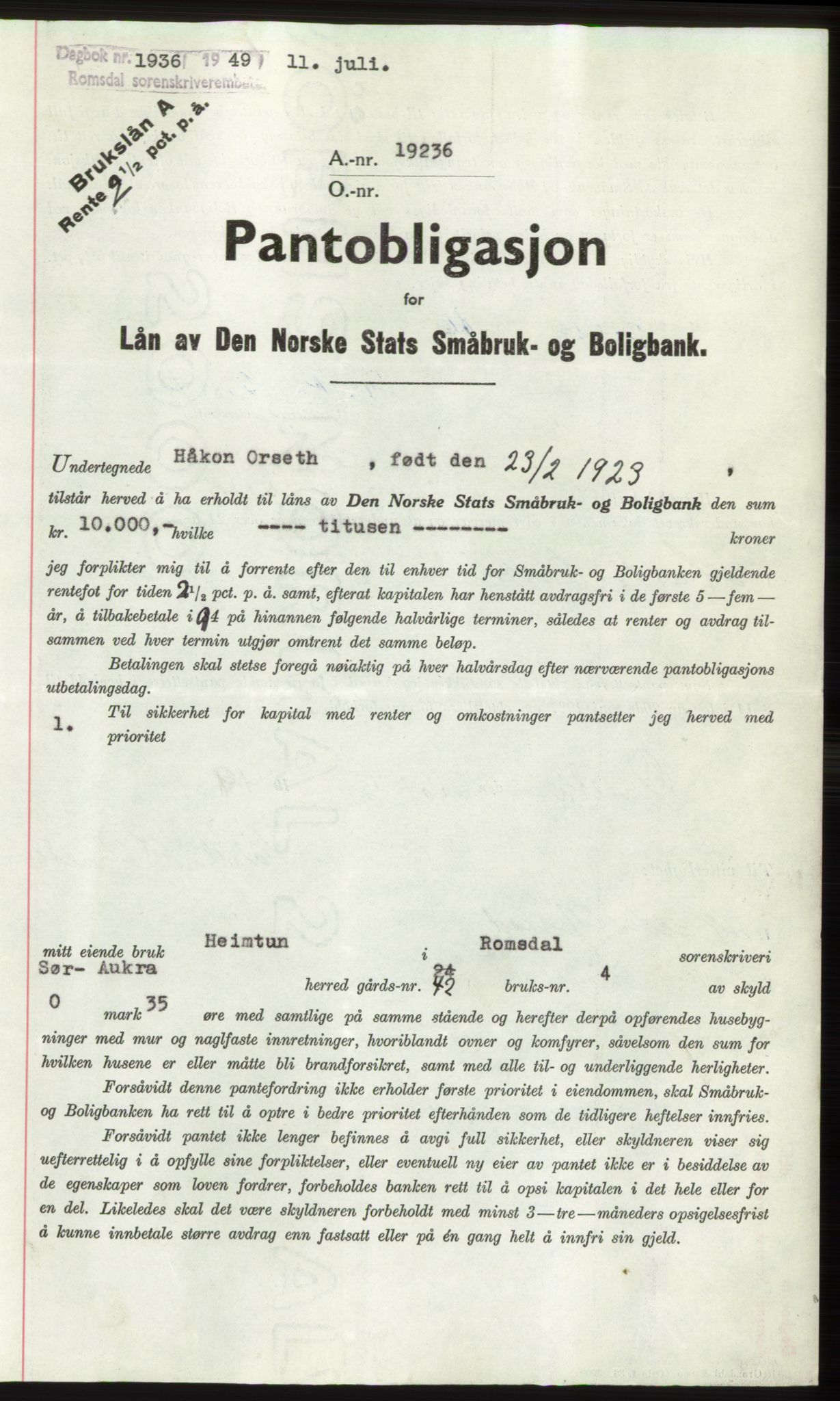Romsdal sorenskriveri, SAT/A-4149/1/2/2C: Pantebok nr. B4, 1948-1949, Dagboknr: 1936/1949