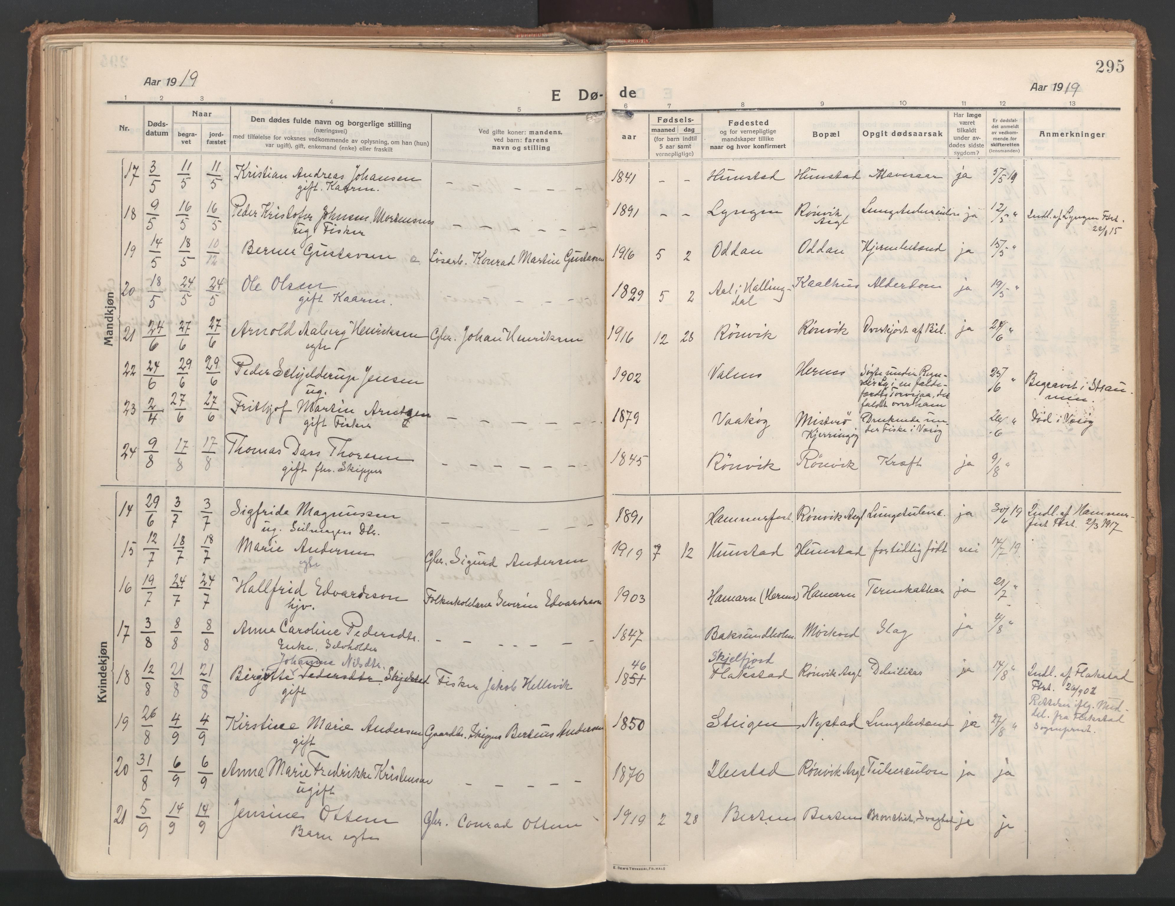 Ministerialprotokoller, klokkerbøker og fødselsregistre - Nordland, AV/SAT-A-1459/802/L0060: Ministerialbok nr. 802A07, 1916-1933, s. 295