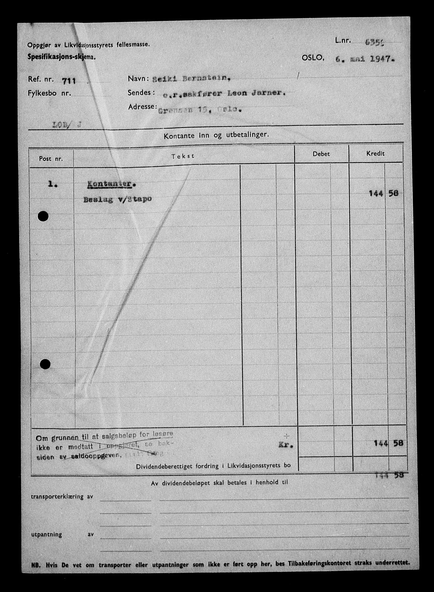 Justisdepartementet, Tilbakeføringskontoret for inndratte formuer, AV/RA-S-1564/H/Hc/Hcc/L0923: --, 1945-1947, s. 773