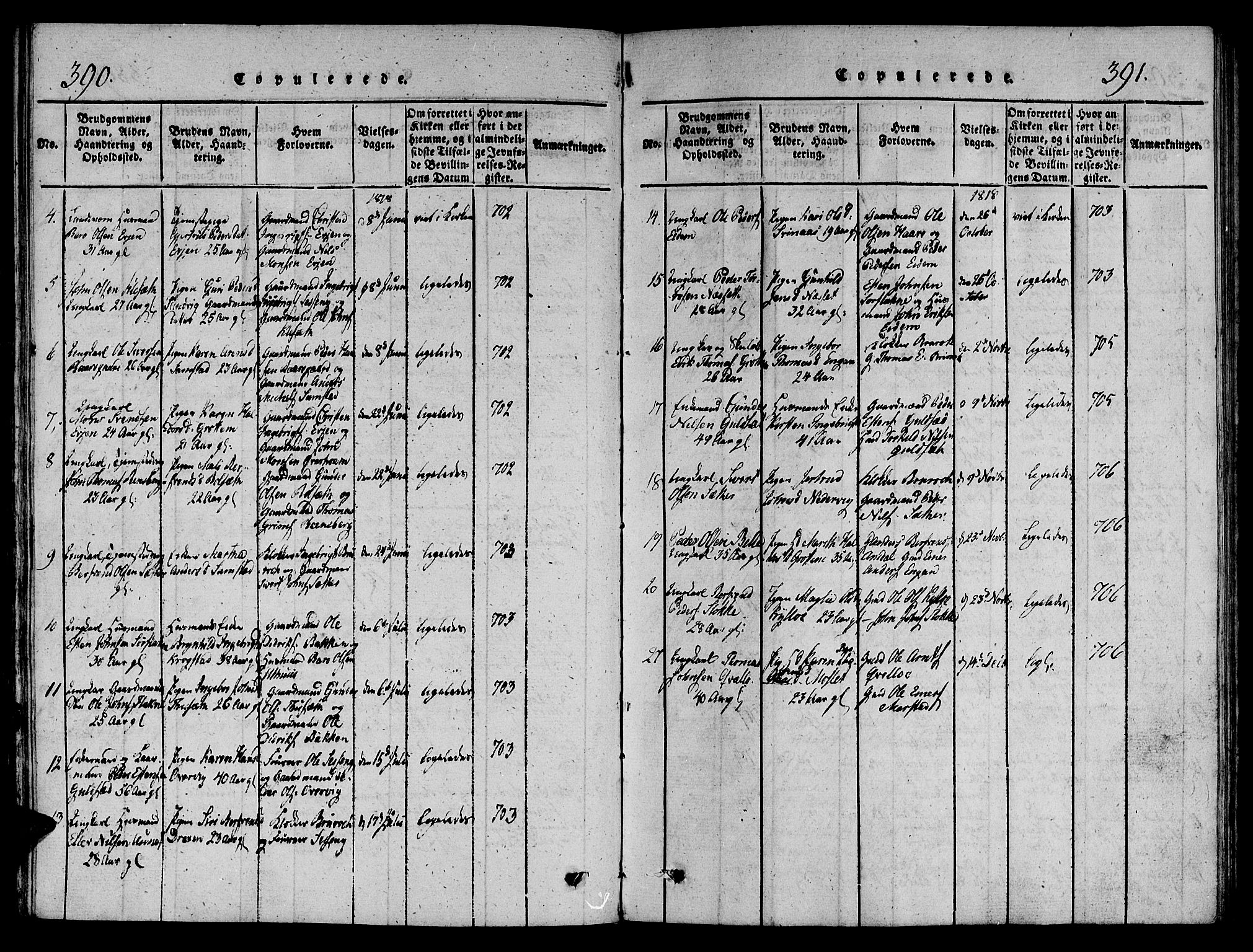 Ministerialprotokoller, klokkerbøker og fødselsregistre - Sør-Trøndelag, AV/SAT-A-1456/695/L1141: Ministerialbok nr. 695A04 /1, 1816-1824, s. 390-391