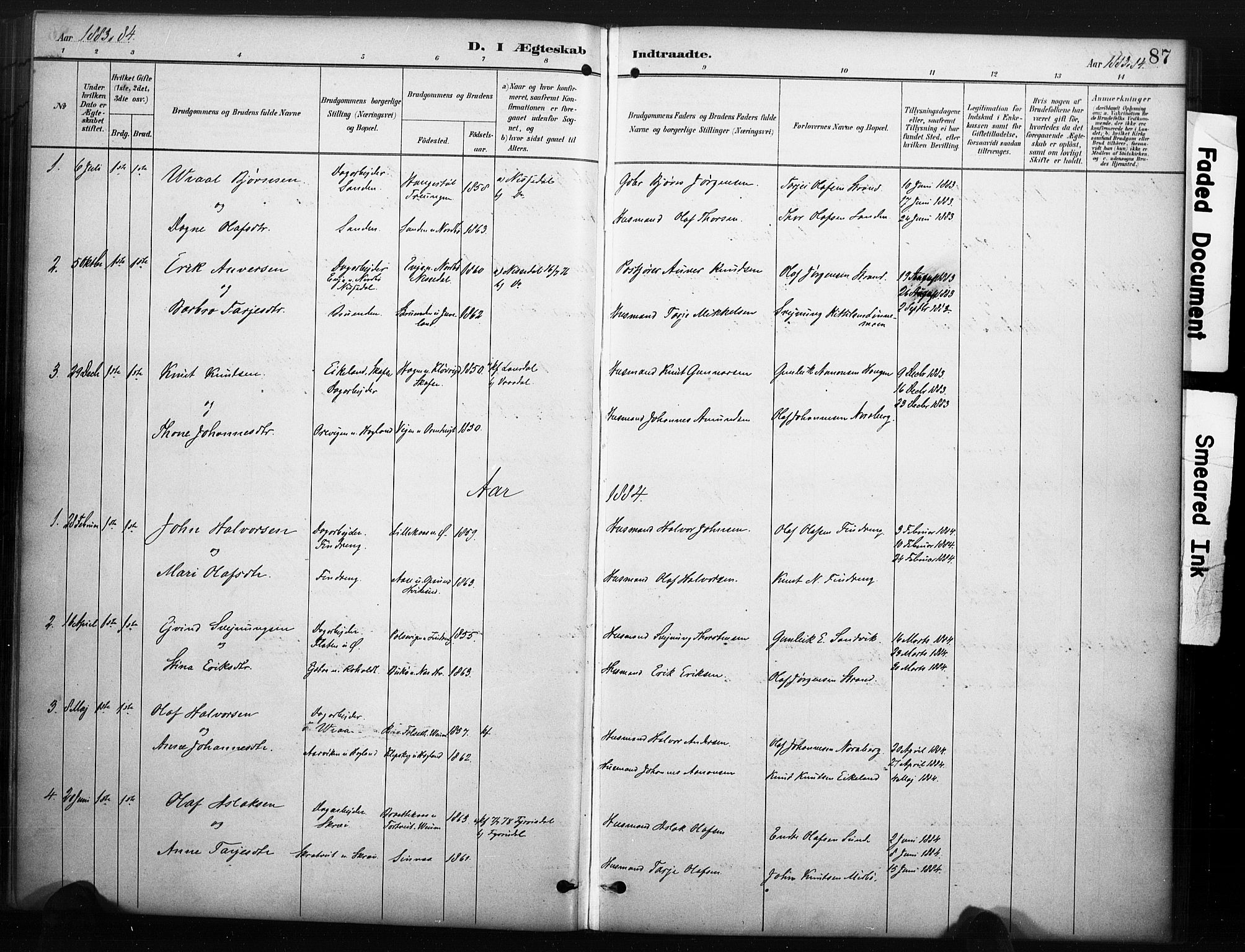 Kviteseid kirkebøker, AV/SAKO-A-276/F/Fc/L0002: Ministerialbok nr. III 2, 1882-1908, s. 87