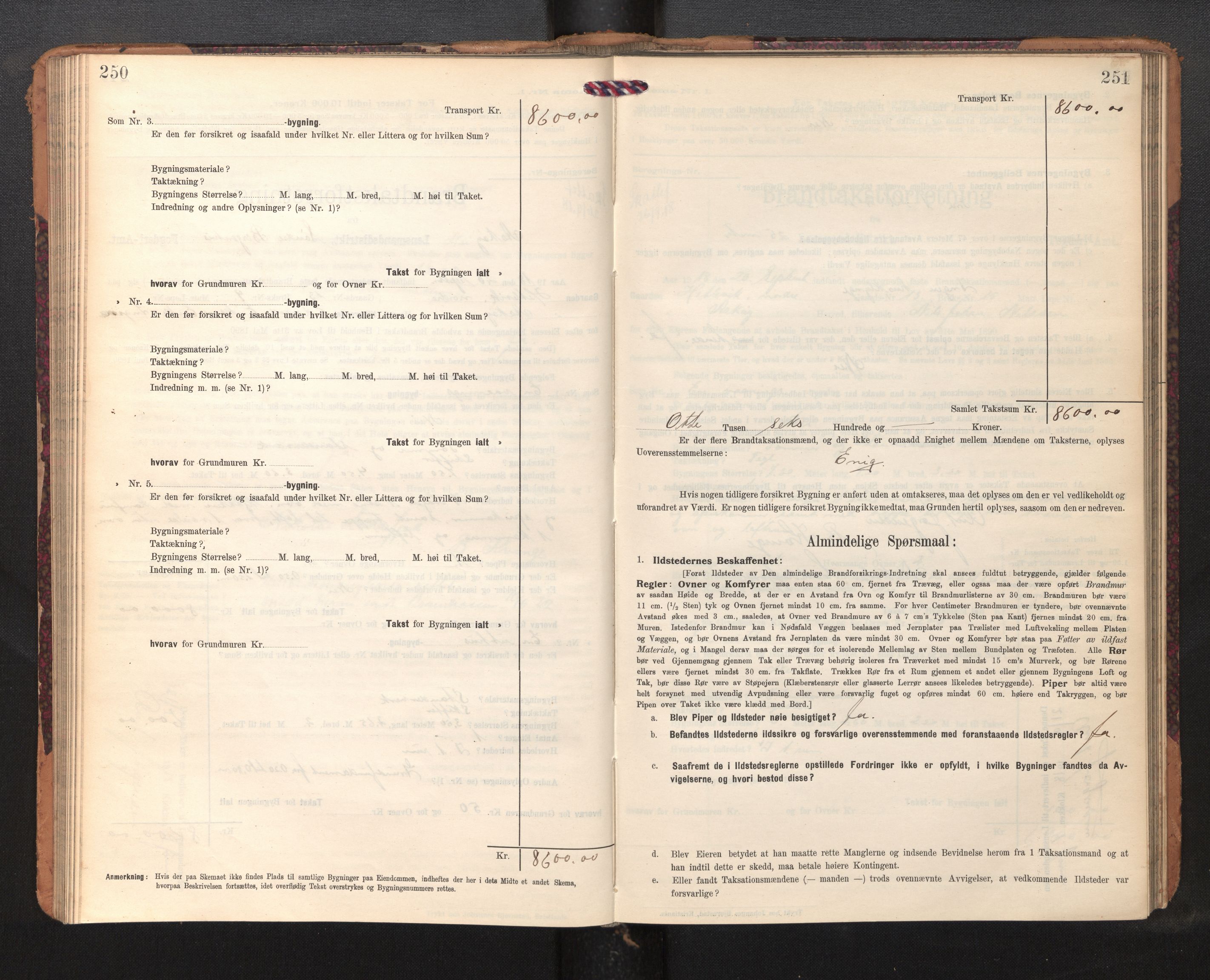 Lensmannen i Askøy, AV/SAB-A-31001/0012/L0007: Branntakstprotokoll, skjematakst, 1910-1919, s. 250-251