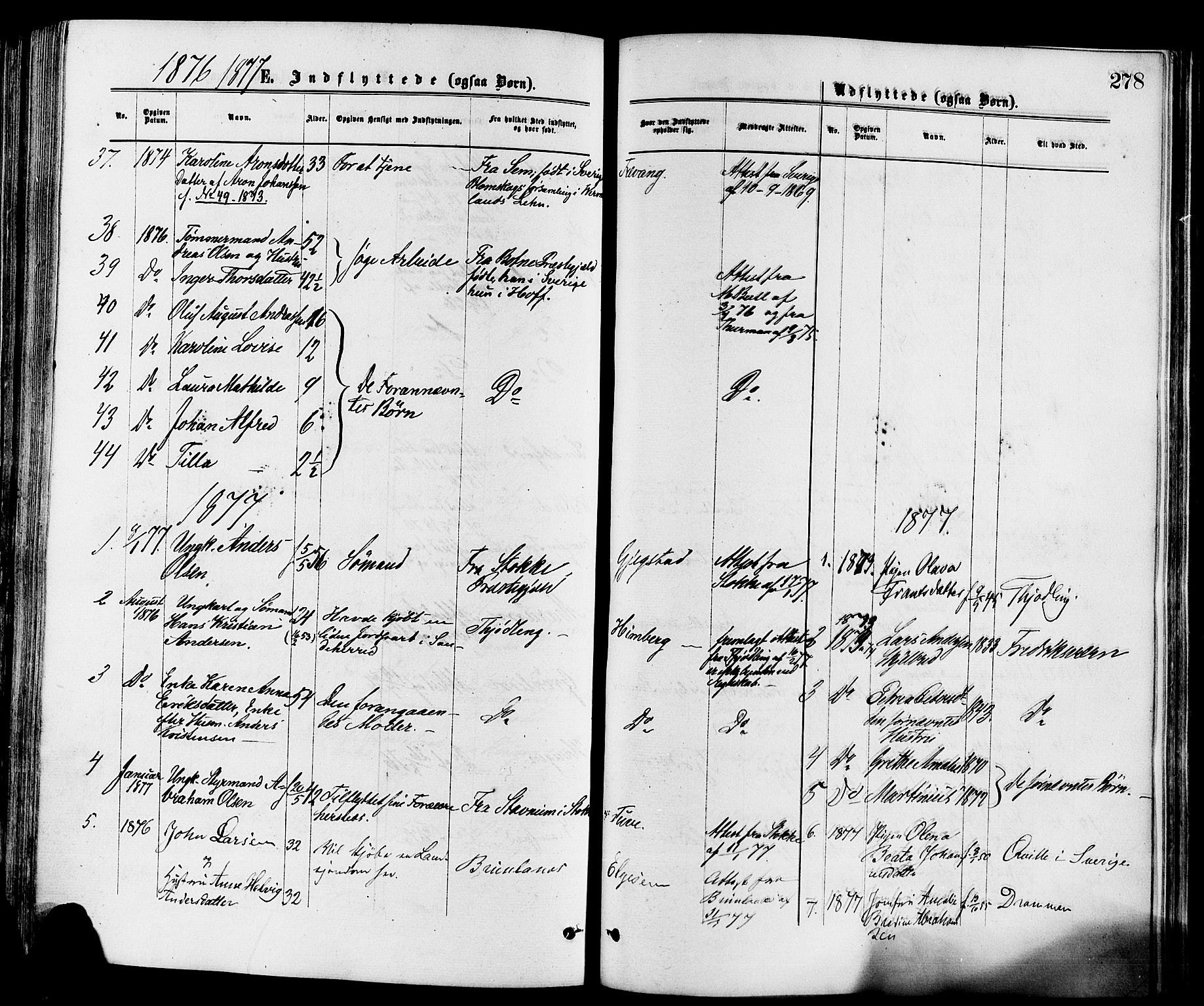 Sandar kirkebøker, AV/SAKO-A-243/F/Fa/L0011: Ministerialbok nr. 11, 1872-1882, s. 278