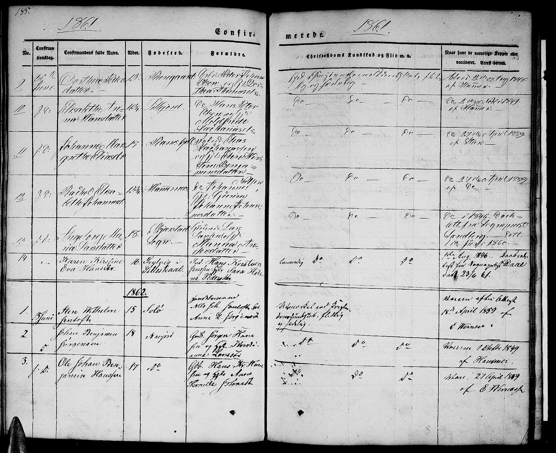 Ministerialprotokoller, klokkerbøker og fødselsregistre - Nordland, AV/SAT-A-1459/846/L0652: Klokkerbok nr. 846C02, 1841-1871, s. 185