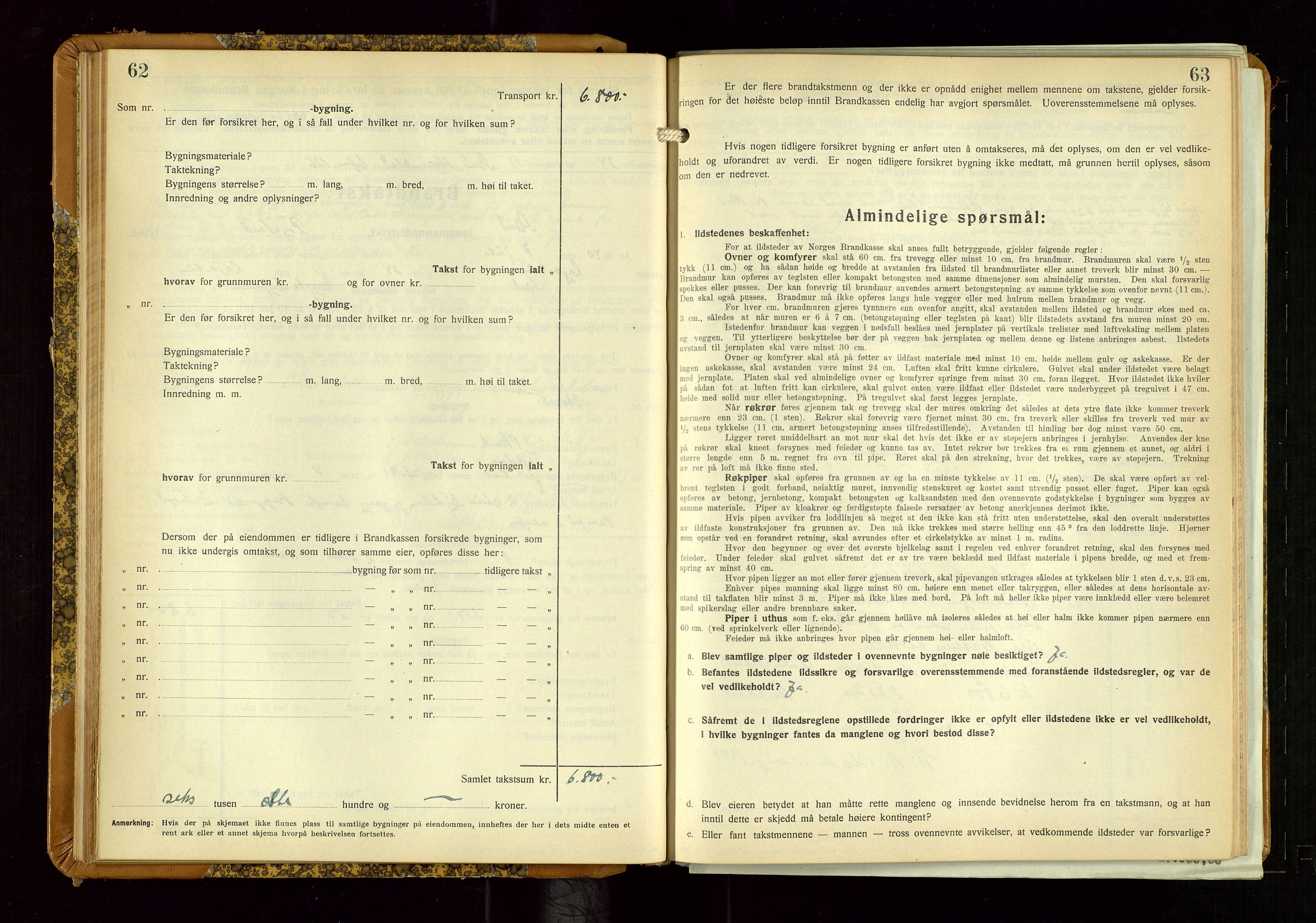 Sand lensmannskontor, AV/SAST-A-100415/Goc/L0002: "Brandtaxationsprotokol", 1936-1952, s. 62-63