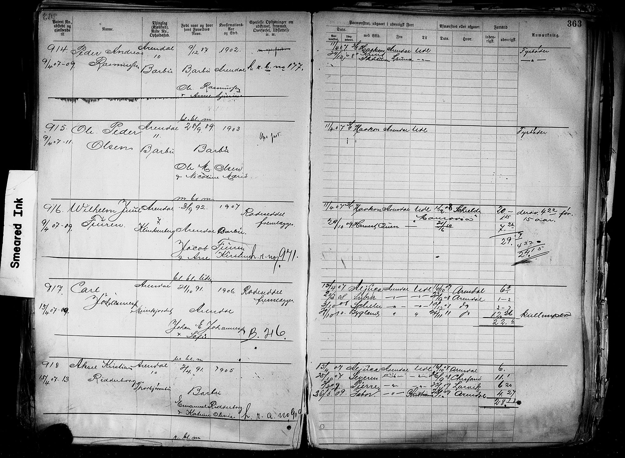 Arendal mønstringskrets, AV/SAK-2031-0012/F/Fa/L0004: Annotasjonsrulle nr 3828-4715 og nr 1-1296, S-4, 1892-1918, s. 376