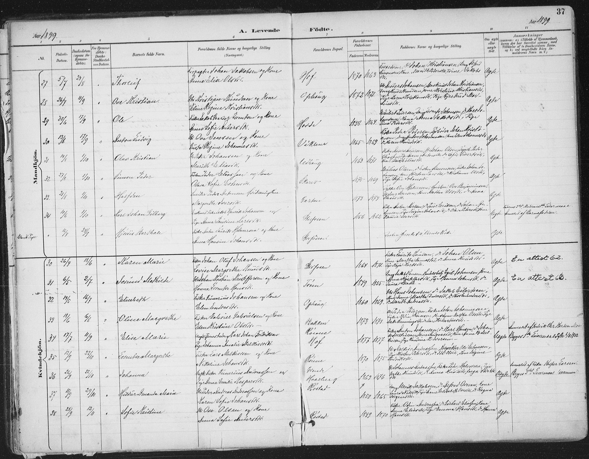 Ministerialprotokoller, klokkerbøker og fødselsregistre - Sør-Trøndelag, SAT/A-1456/659/L0743: Ministerialbok nr. 659A13, 1893-1910, s. 37