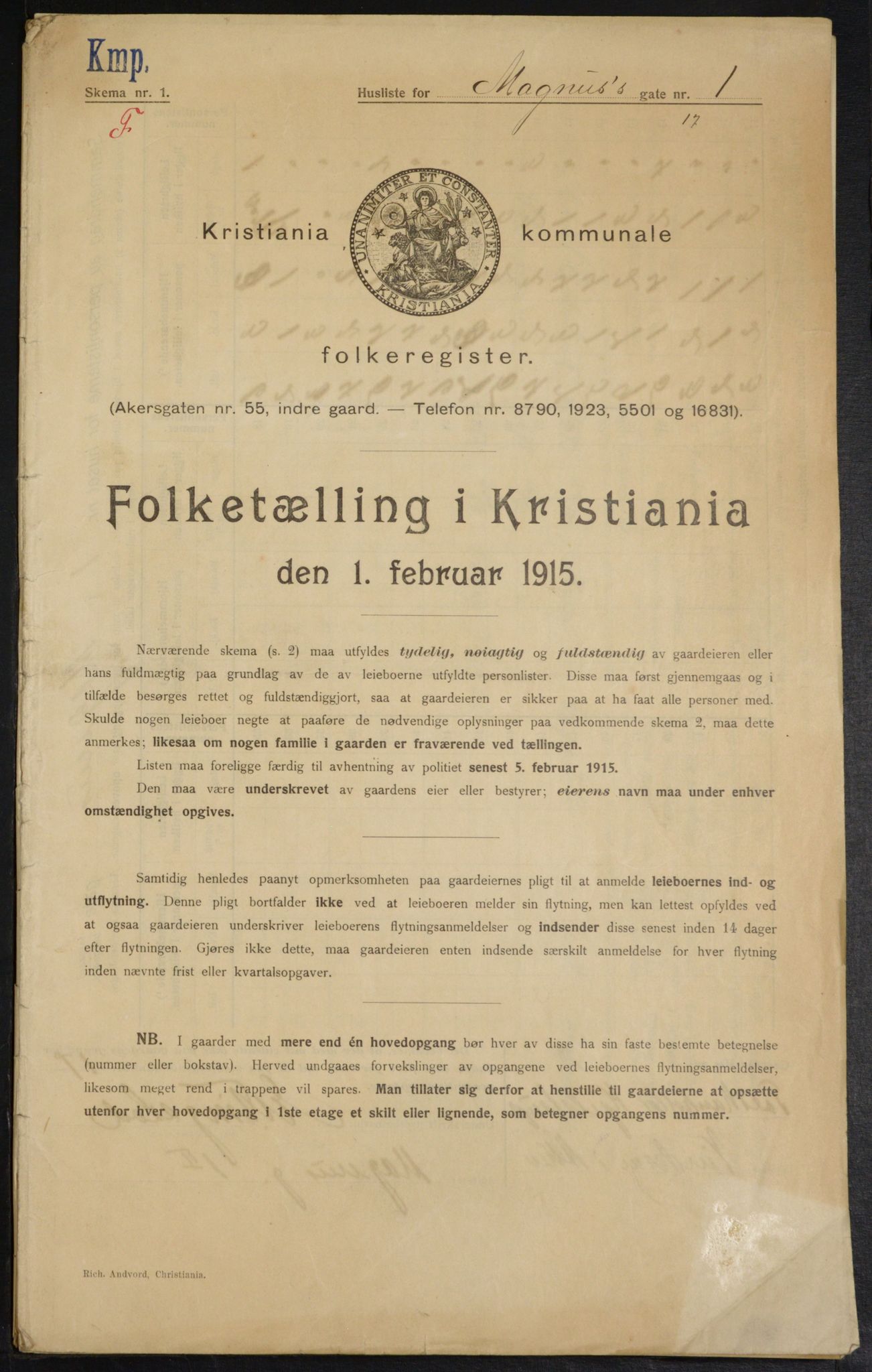 OBA, Kommunal folketelling 1.2.1915 for Kristiania, 1915, s. 58604