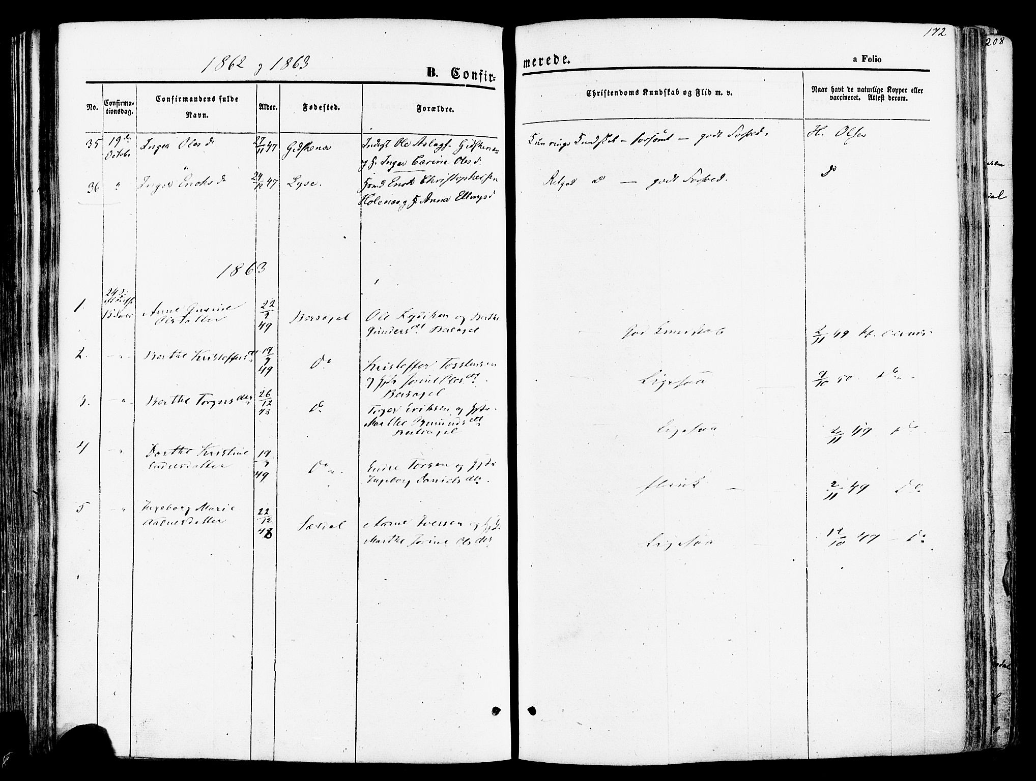 Høgsfjord sokneprestkontor, SAST/A-101624/H/Ha/Haa/L0002: Ministerialbok nr. A 2, 1855-1885, s. 172