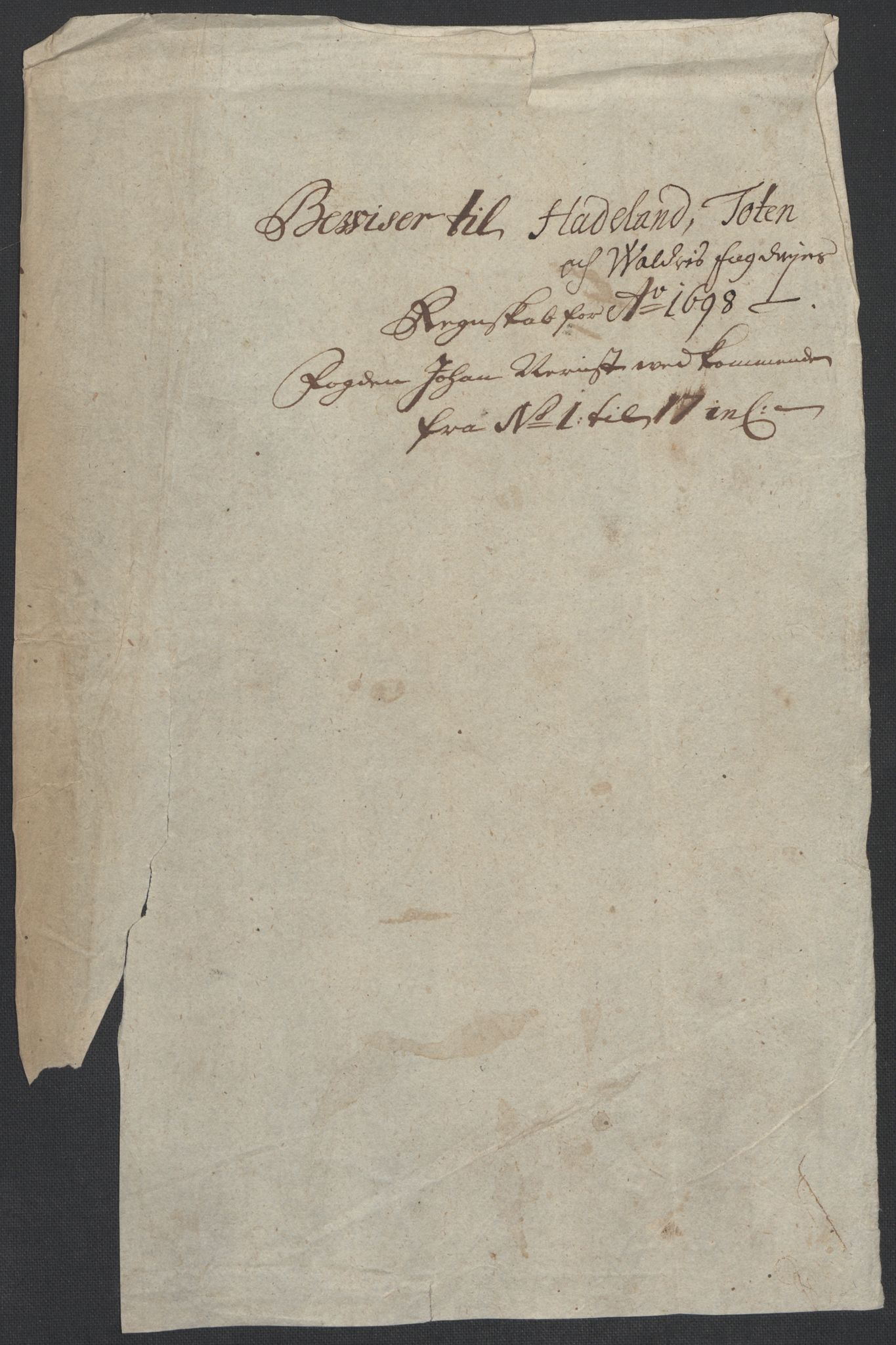 Rentekammeret inntil 1814, Reviderte regnskaper, Fogderegnskap, RA/EA-4092/R18/L1296: Fogderegnskap Hadeland, Toten og Valdres, 1698, s. 14