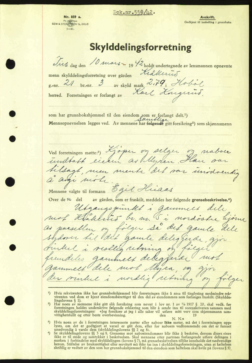 Moss sorenskriveri, SAO/A-10168: Pantebok nr. A9, 1941-1942, Dagboknr: 559/1942