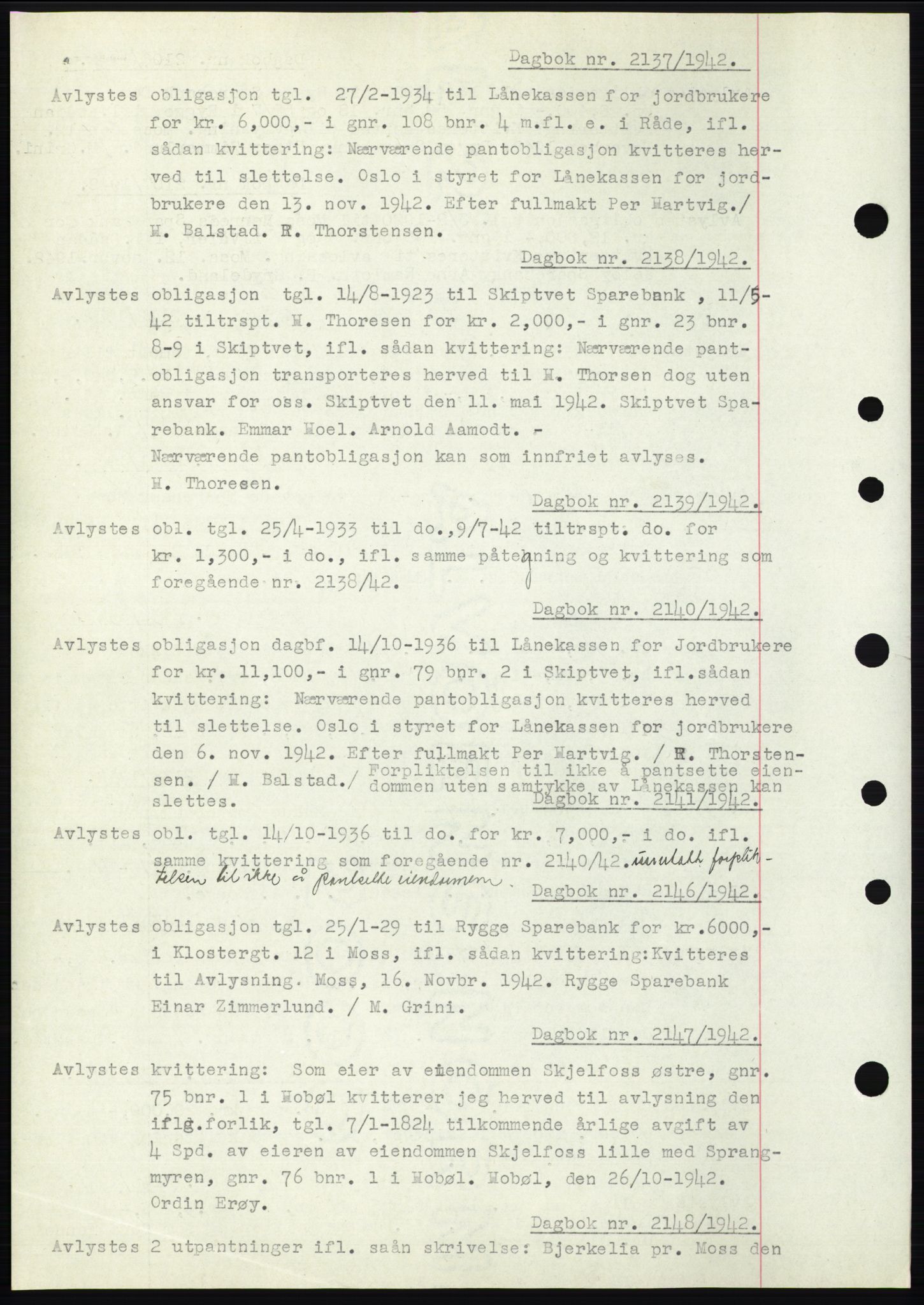 Moss sorenskriveri, SAO/A-10168: Pantebok nr. C10, 1938-1950, Dagboknr: 2137/1942