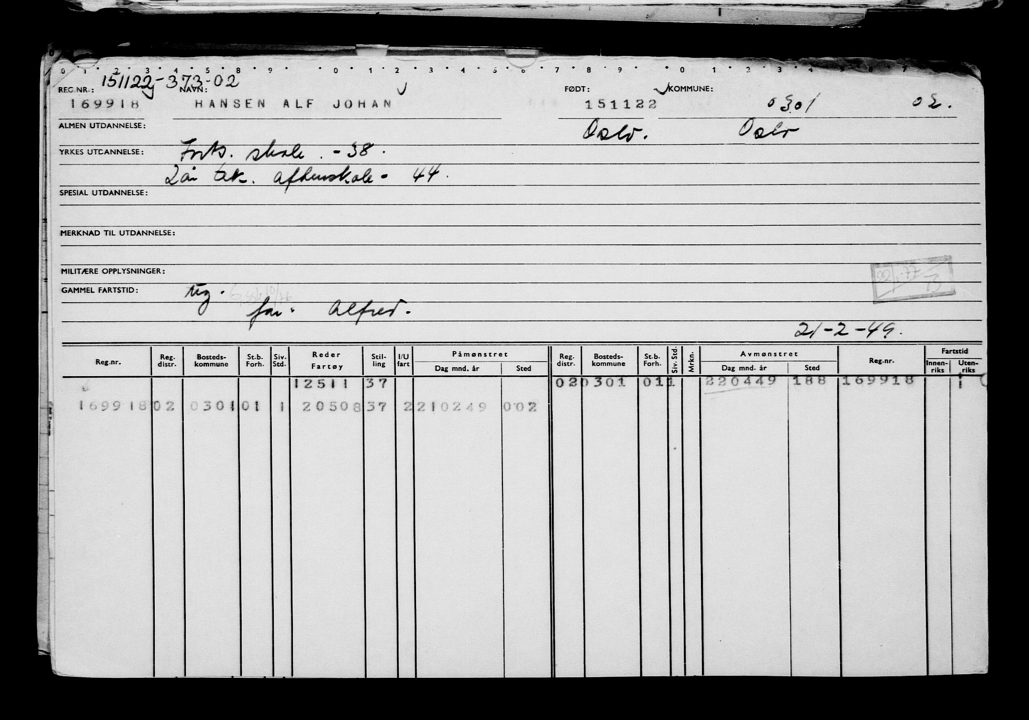 Direktoratet for sjømenn, AV/RA-S-3545/G/Gb/L0212: Hovedkort, 1922, s. 286