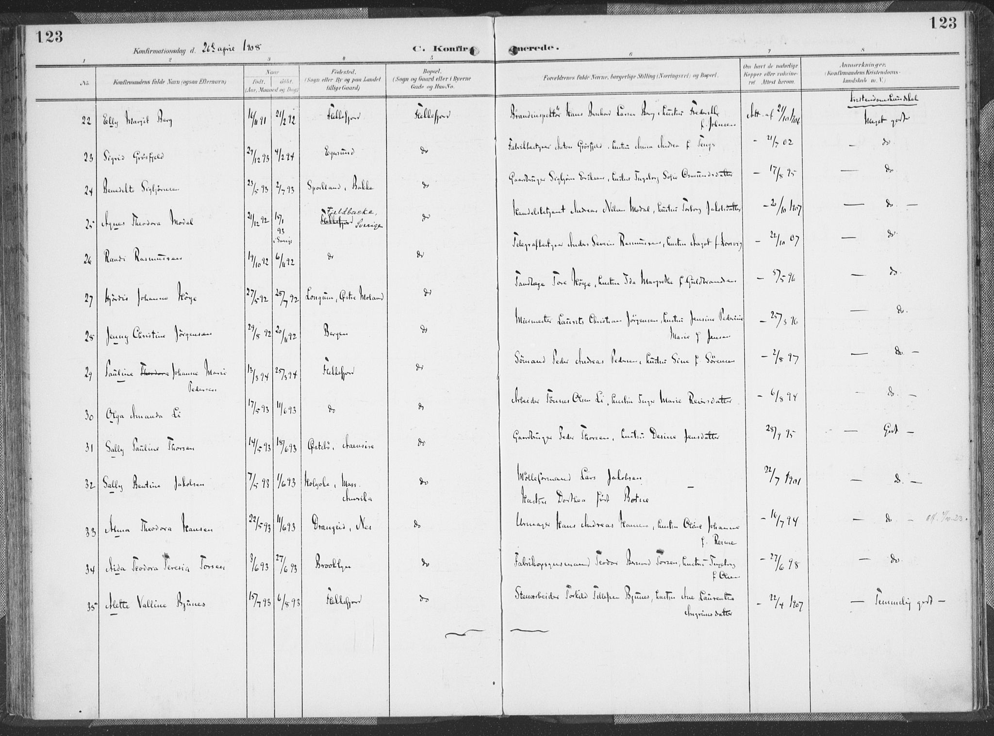 Flekkefjord sokneprestkontor, AV/SAK-1111-0012/F/Fa/Faa/L0002: Ministerialbok nr. A 2, 1900-1912, s. 123