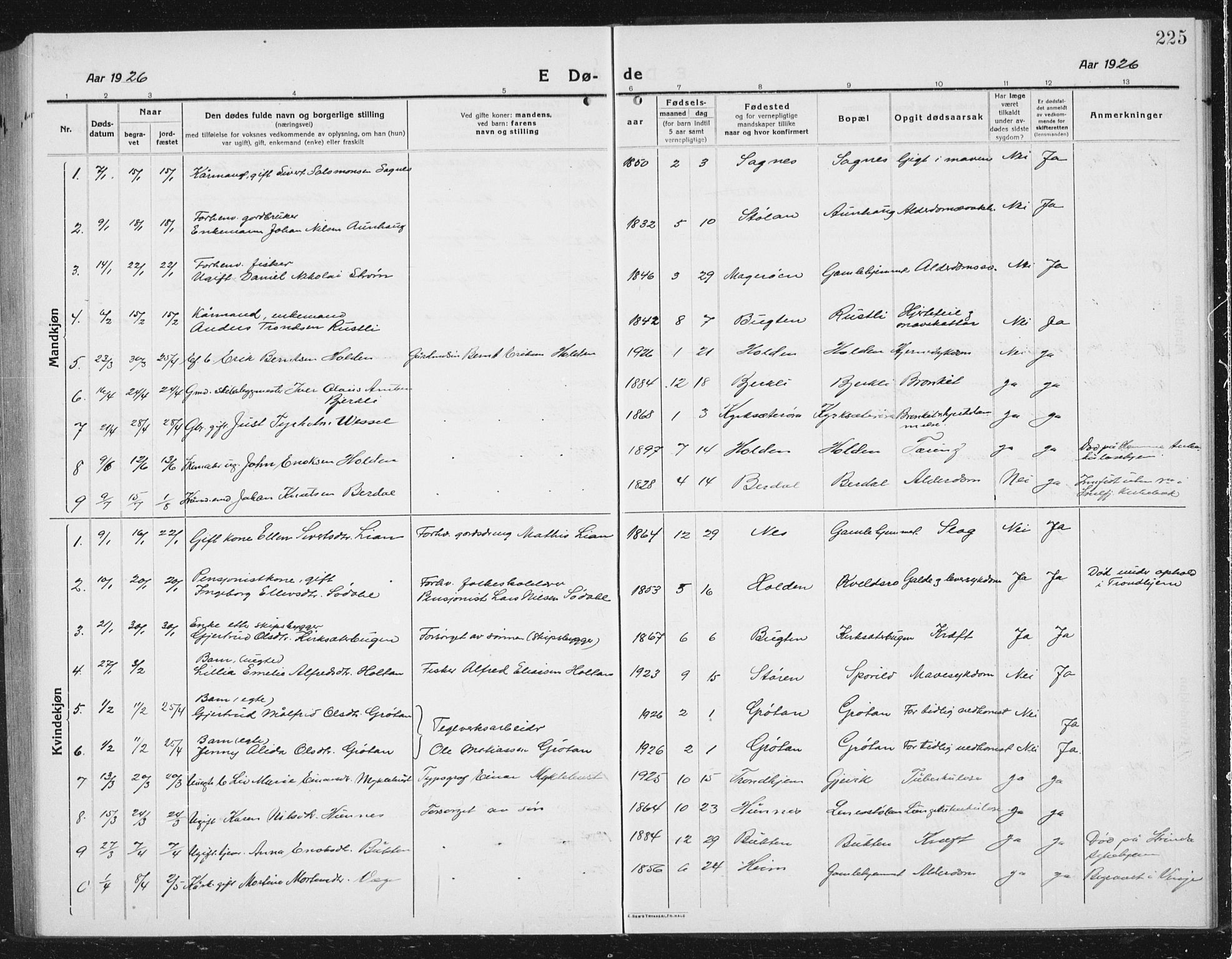 Ministerialprotokoller, klokkerbøker og fødselsregistre - Sør-Trøndelag, SAT/A-1456/630/L0506: Klokkerbok nr. 630C04, 1914-1933, s. 225