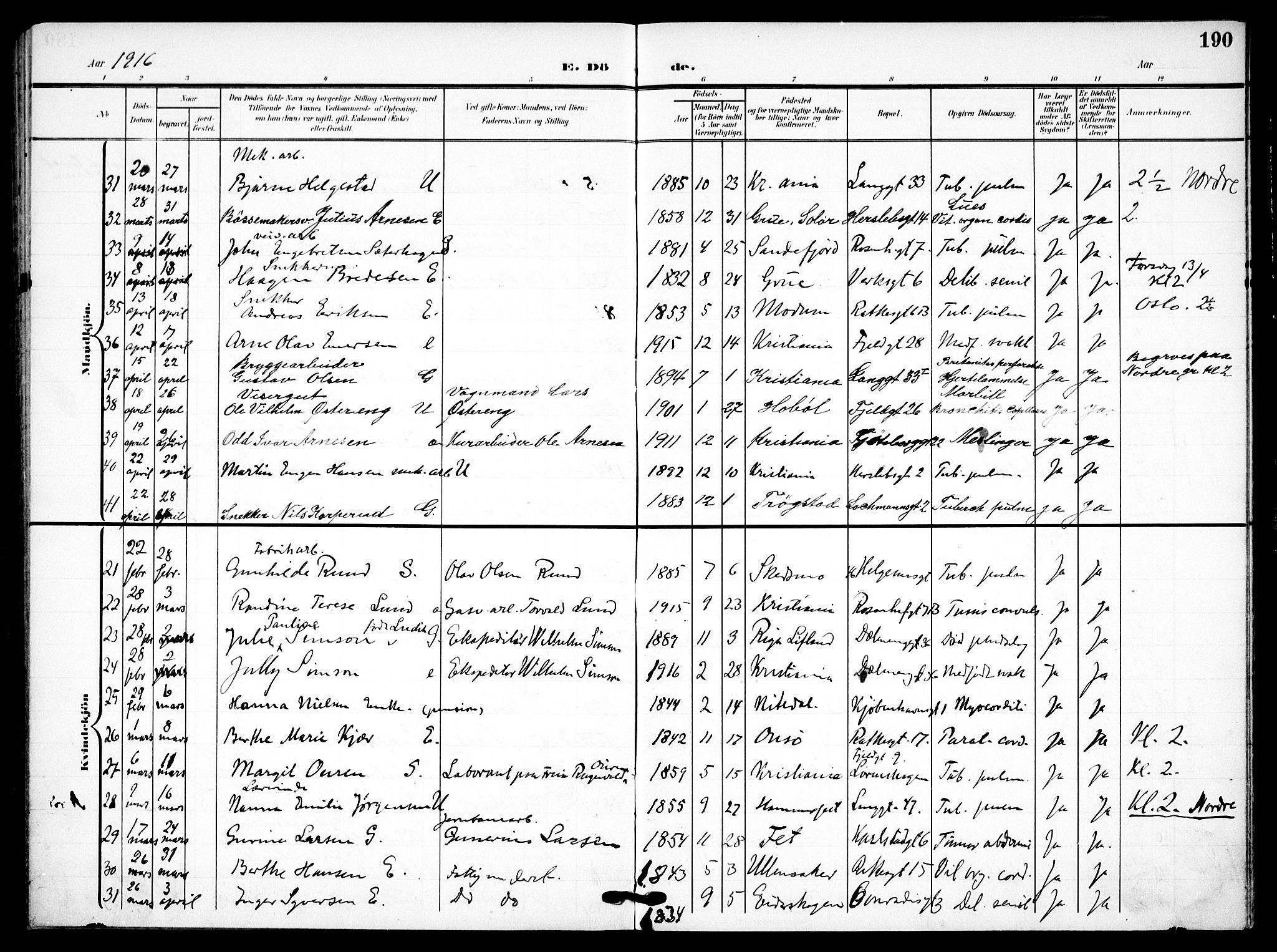 Petrus prestekontor Kirkebøker, AV/SAO-A-10872/F/Fa/L0010: Ministerialbok nr. 10, 1904-1916, s. 190