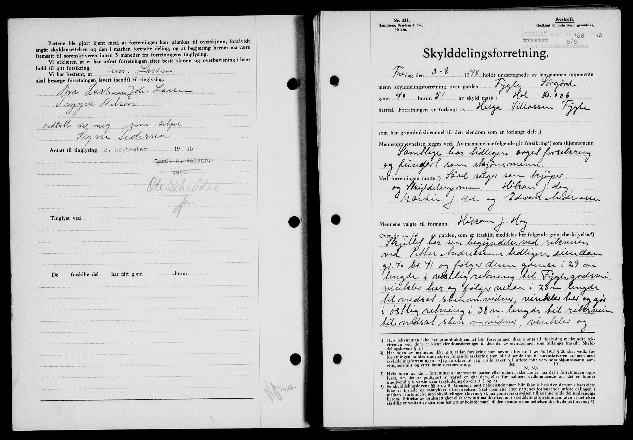 Lofoten sorenskriveri, SAT/A-0017/1/2/2C/L0013a: Pantebok nr. 13a, 1944-1946, Dagboknr: 758/1945