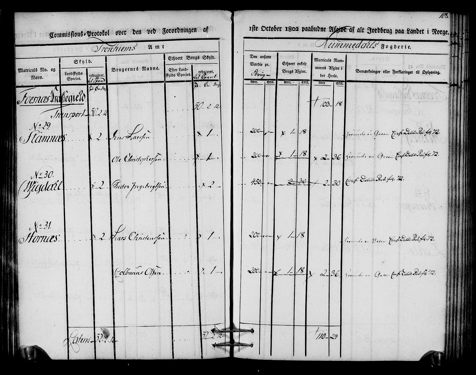 Rentekammeret inntil 1814, Realistisk ordnet avdeling, RA/EA-4070/N/Ne/Nea/L0154: Namdalen fogderi. Kommisjonsprotokoll, 1803, s. 109