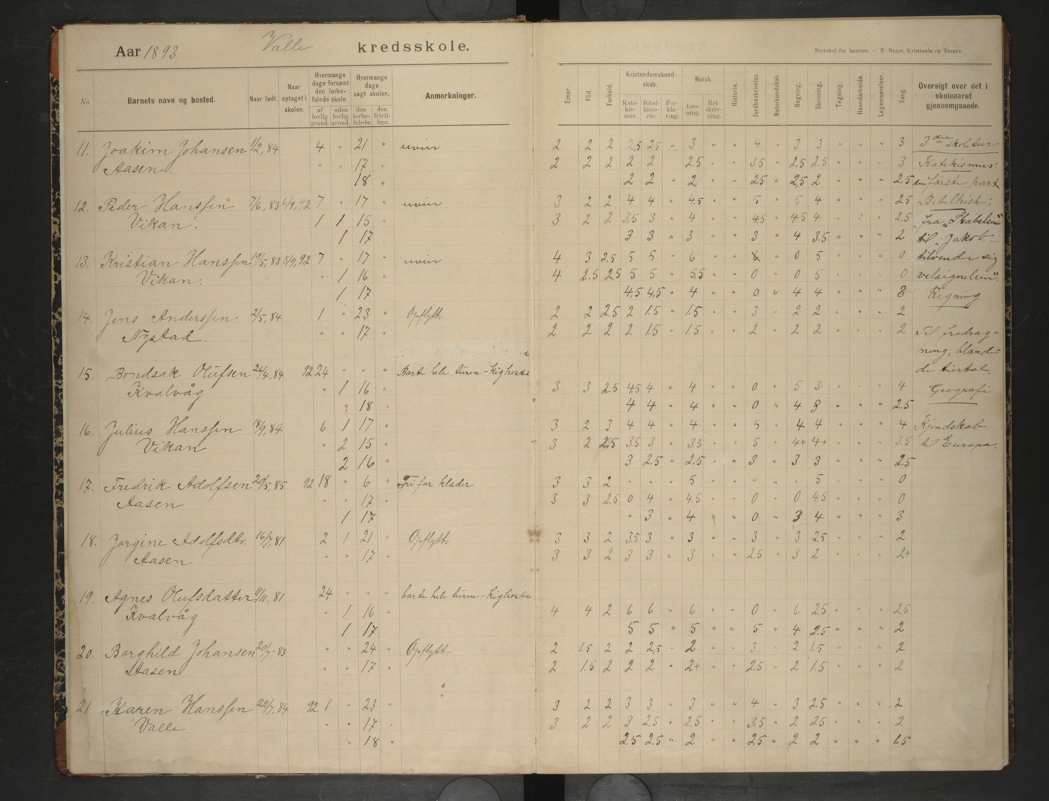 Bodin kommune. Ymse skolekretser/skoler, AIN/K-18431.510.12/F/Fa/L0014: Skoleprotokoll. Godøynes, Løding, Valle , 1893-1903