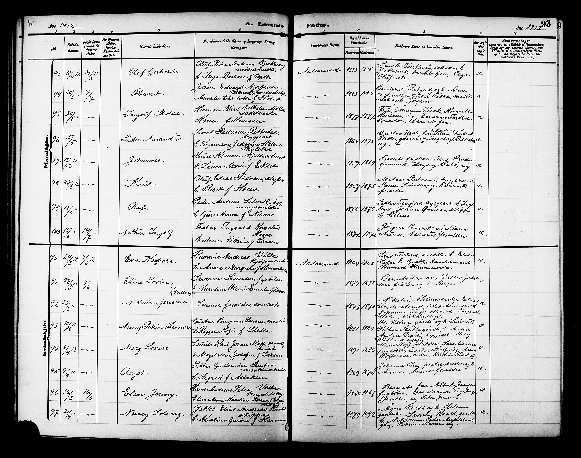 Ministerialprotokoller, klokkerbøker og fødselsregistre - Møre og Romsdal, AV/SAT-A-1454/529/L0471: Klokkerbok nr. 529C08, 1909-1921, s. 93