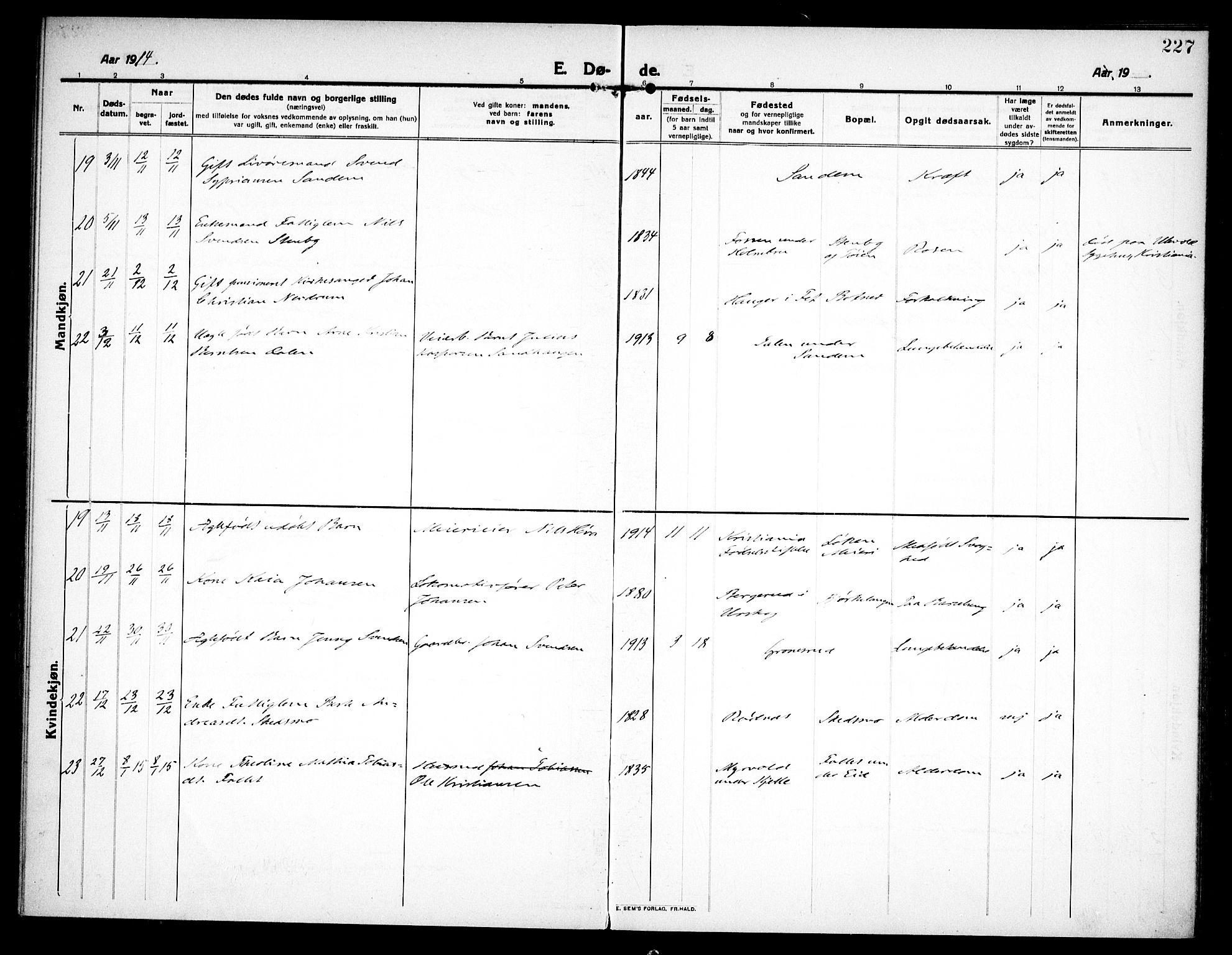 Høland prestekontor Kirkebøker, AV/SAO-A-10346a/F/Fa/L0016: Ministerialbok nr. I 16, 1912-1921, s. 227