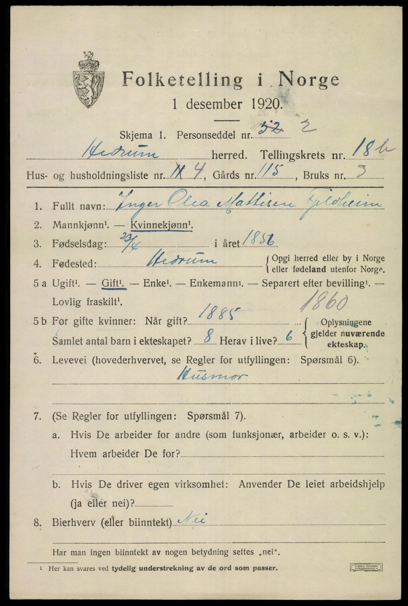 SAKO, Folketelling 1920 for 0727 Hedrum herred, 1920, s. 11043
