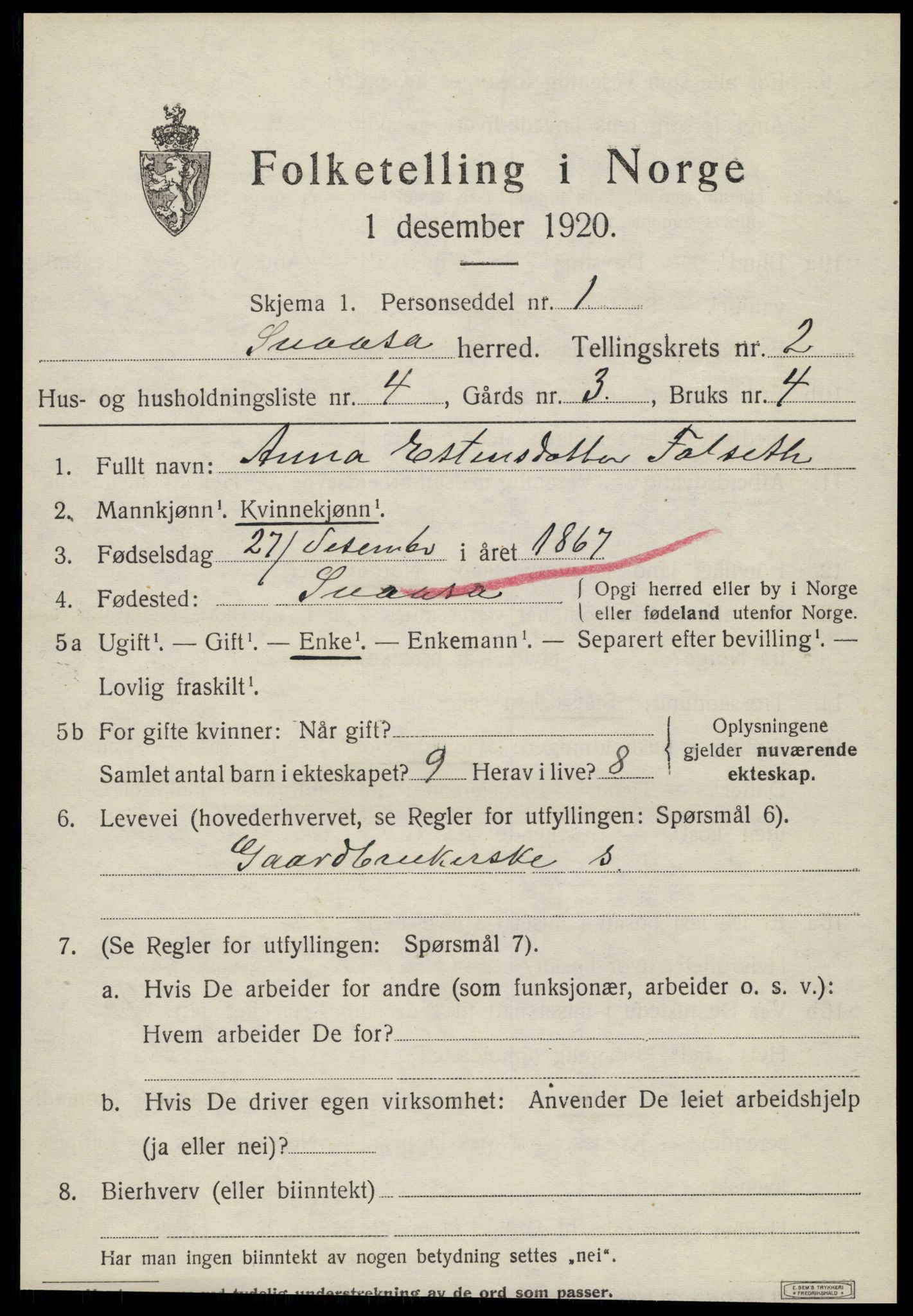 SAT, Folketelling 1920 for 1736 Snåsa herred, 1920, s. 1222