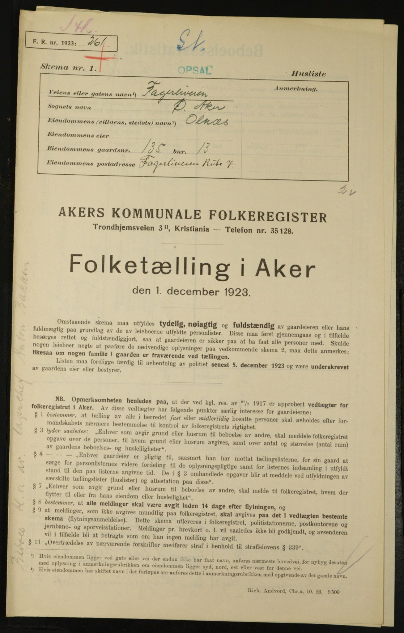 , Kommunal folketelling 1.12.1923 for Aker, 1923, s. 23908