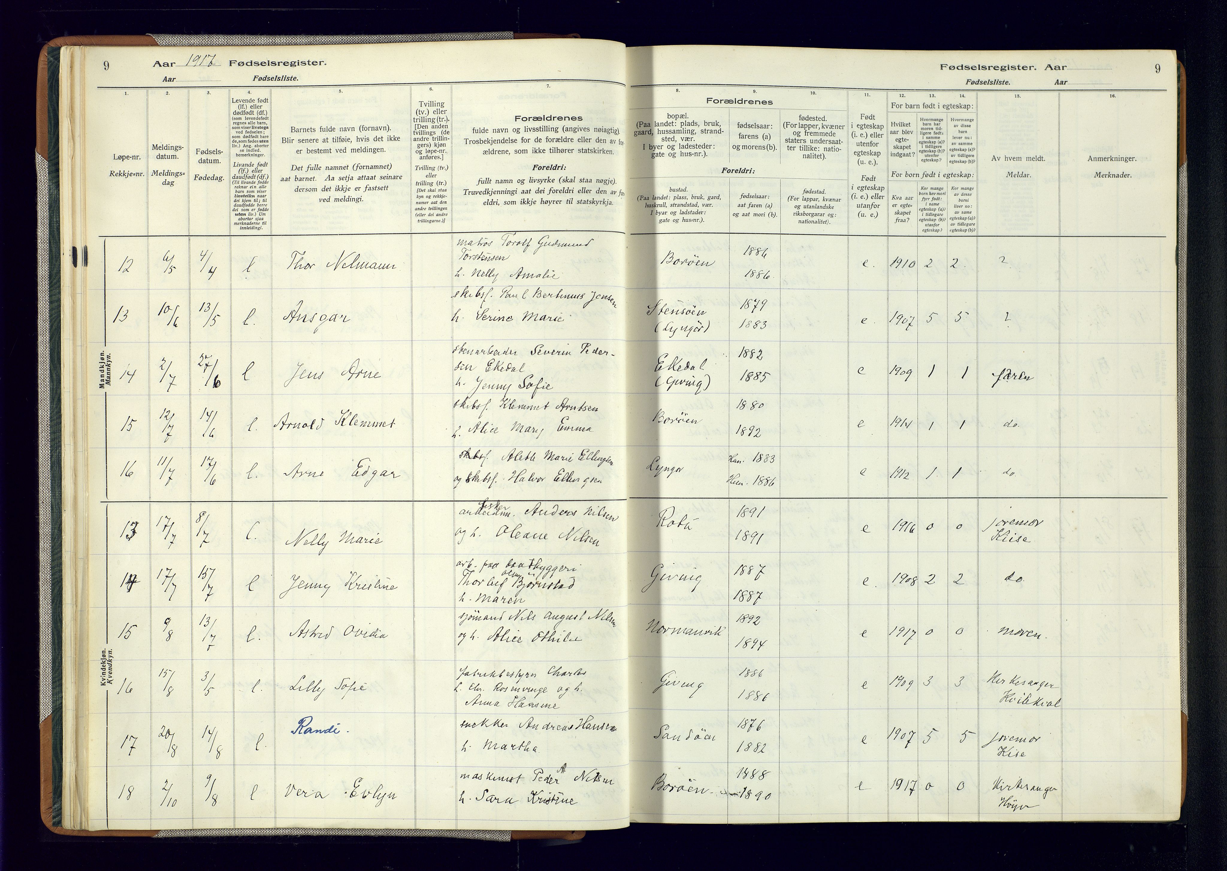 Dypvåg sokneprestkontor, AV/SAK-1111-0007/J/Ja/L0001: Fødselsregister nr. II.4.3, 1916-1975, s. 9