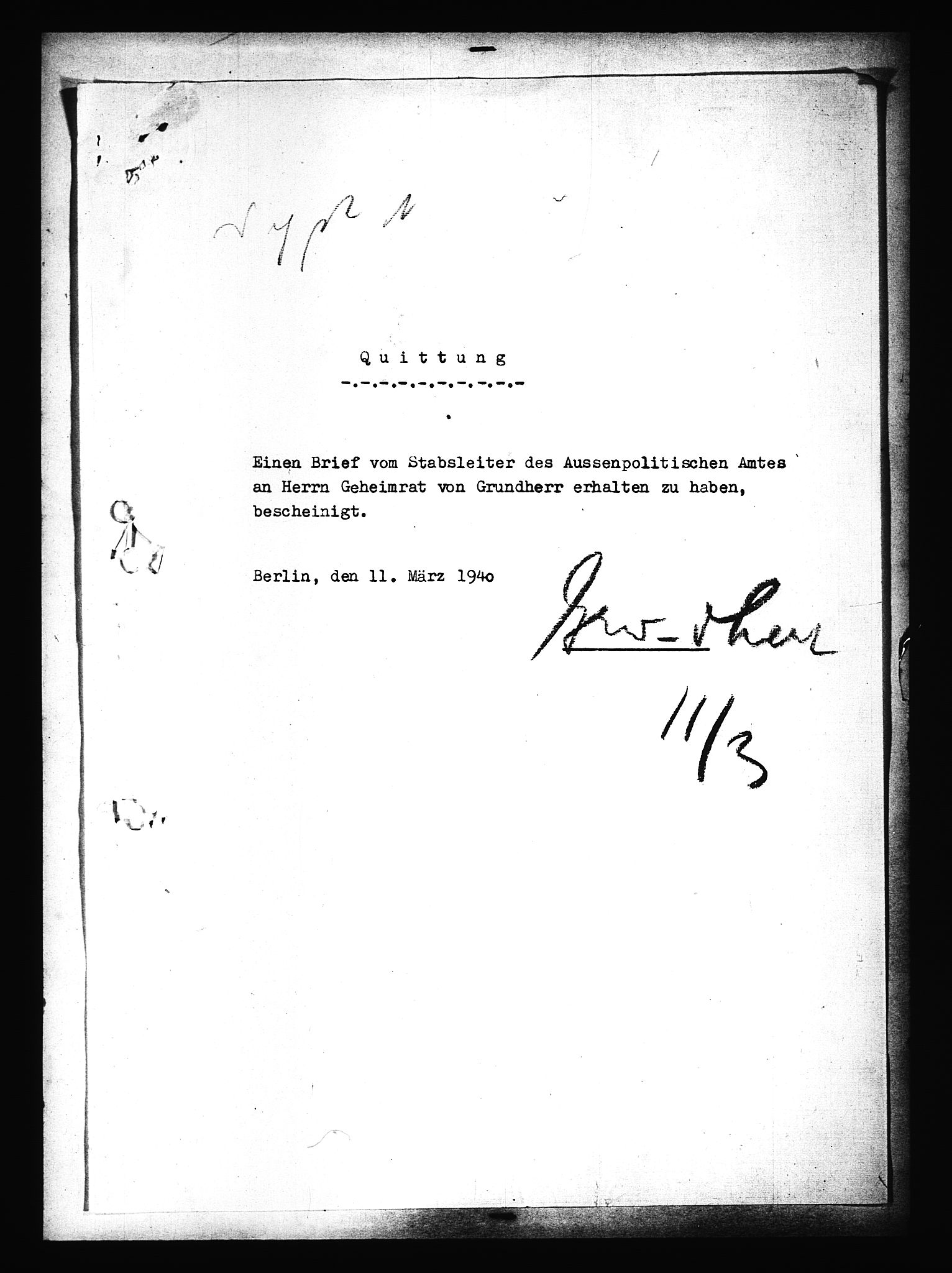 Documents Section, AV/RA-RAFA-2200/V/L0091: Amerikansk mikrofilm "Captured German Documents".
Box No. 953.  FKA jnr. 59/1955., 1935-1942, s. 733