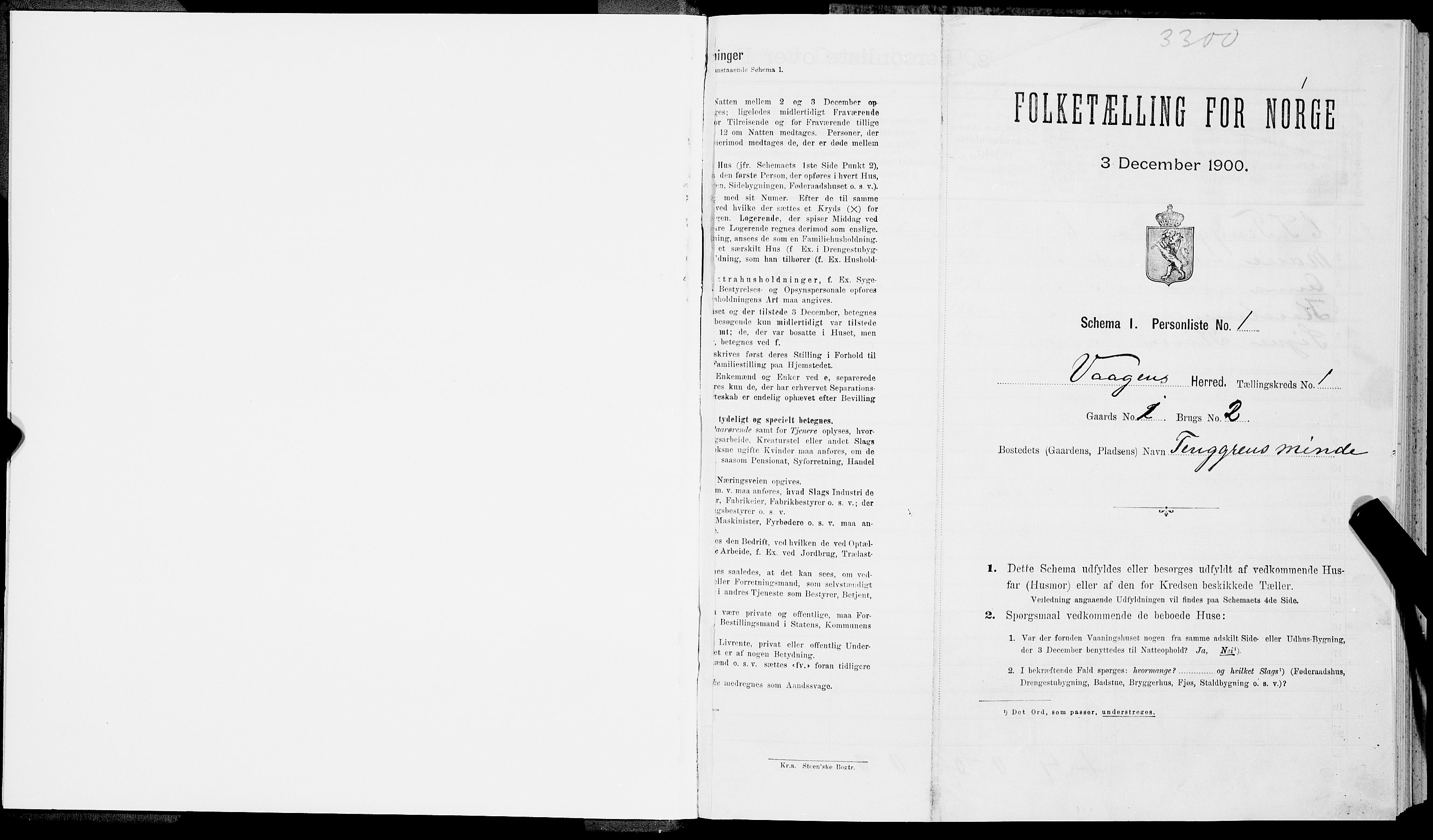 SAT, Folketelling 1900 for 1865 Vågan herred, 1900, s. 1