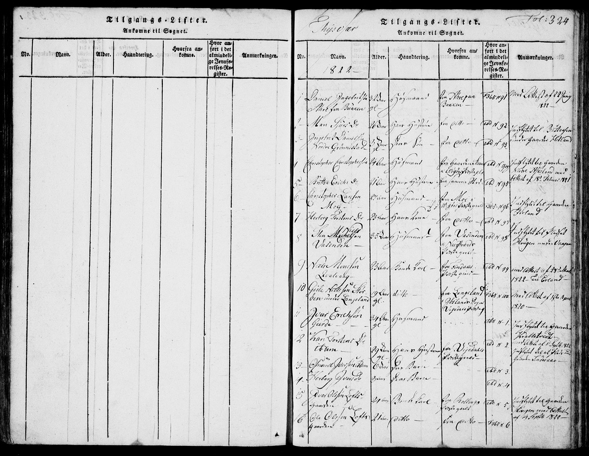 Skjold sokneprestkontor, SAST/A-101847/H/Ha/Hab/L0002: Klokkerbok nr. B 2 /1, 1815-1830, s. 324