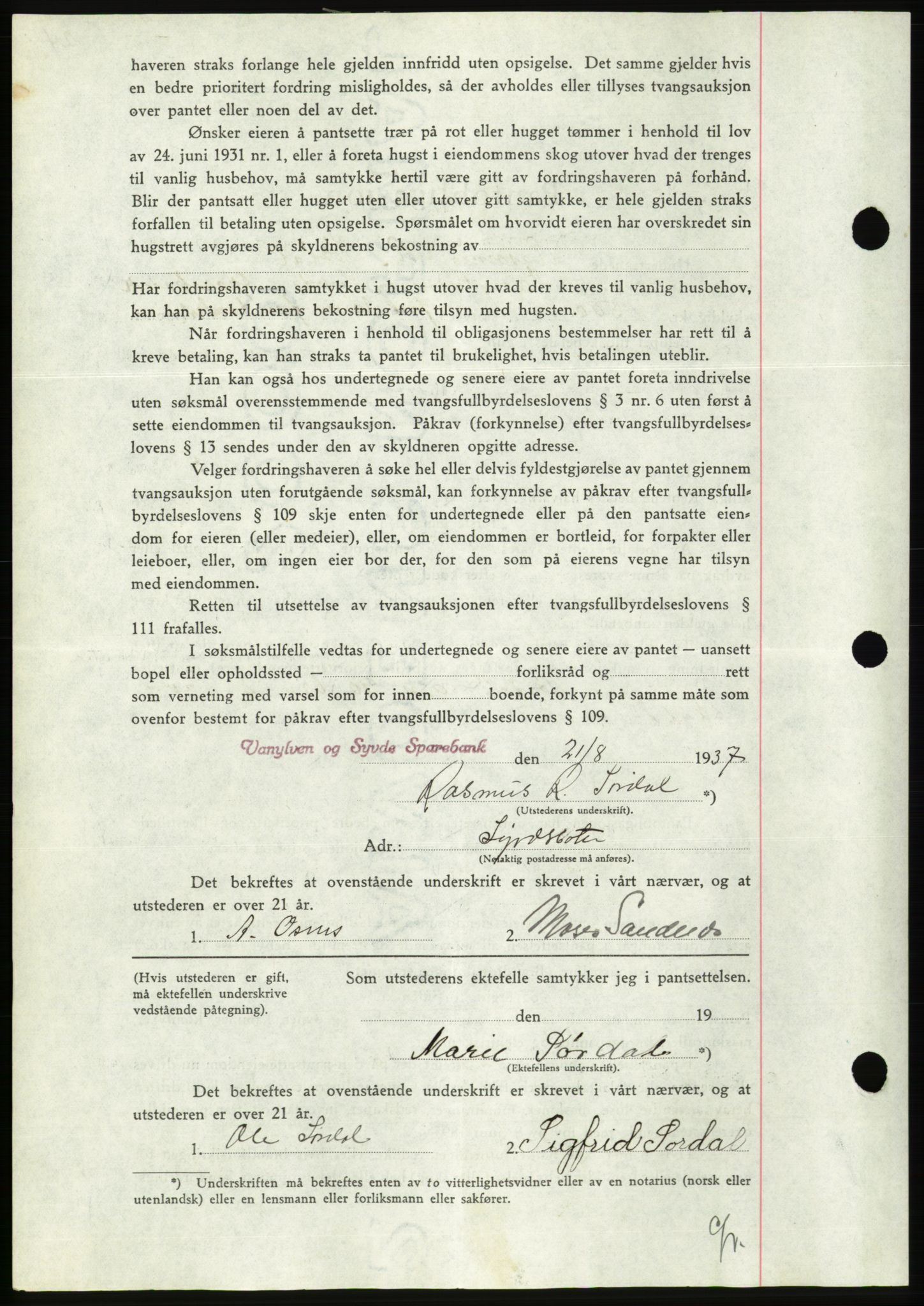 Søre Sunnmøre sorenskriveri, AV/SAT-A-4122/1/2/2C/L0064: Pantebok nr. 58, 1937-1938, Dagboknr: 1324/1937