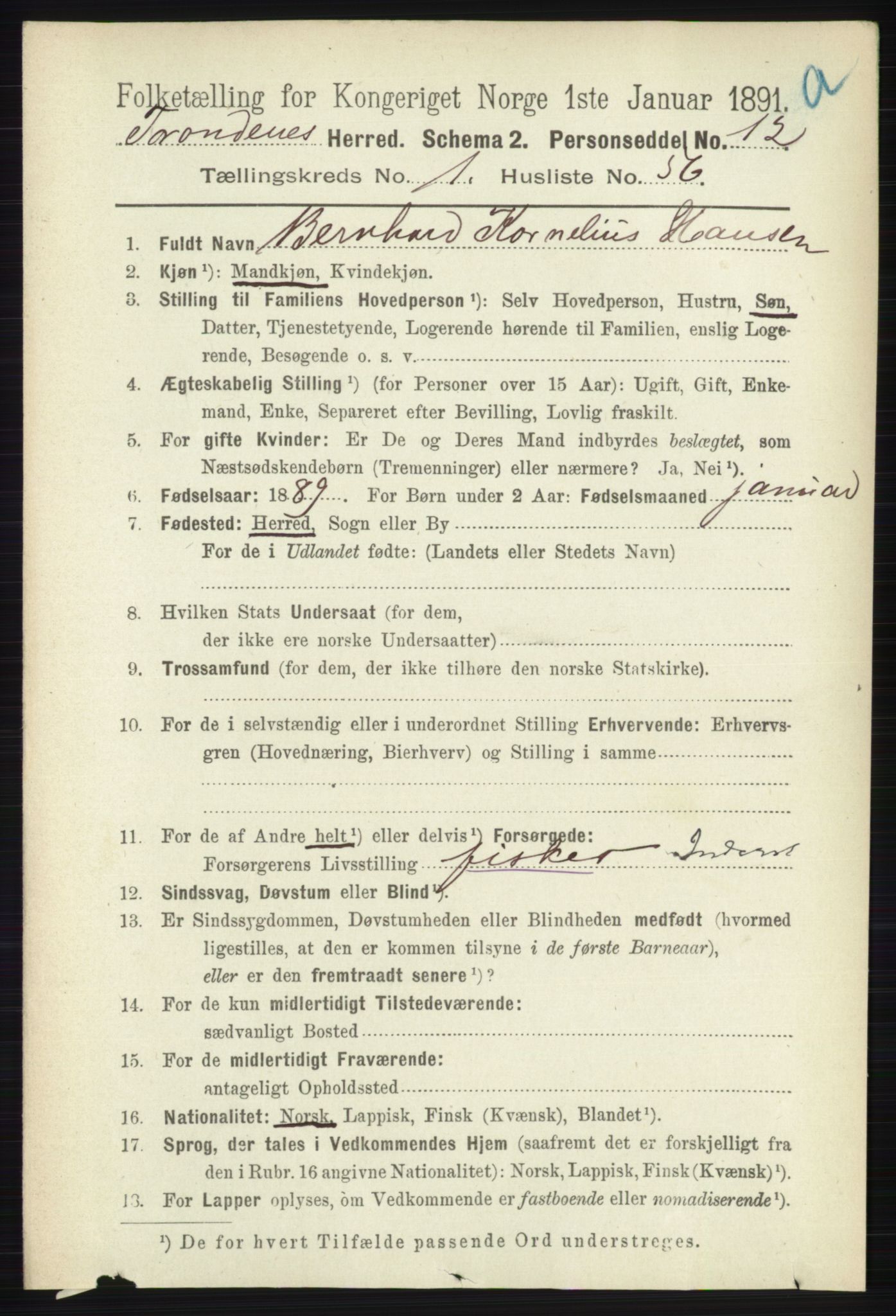 RA, Folketelling 1891 for 1914 Trondenes herred, 1891, s. 492
