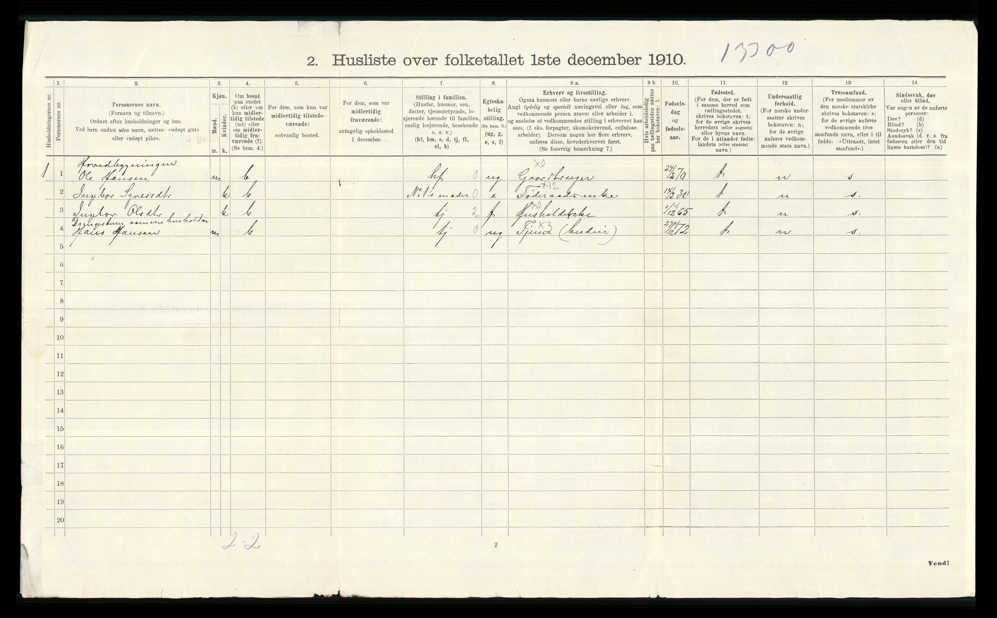 RA, Folketelling 1910 for 0516 Heidal herred, 1910, s. 18