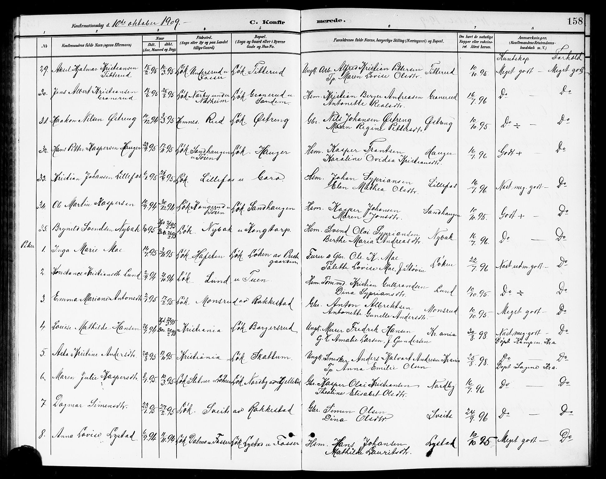 Høland prestekontor Kirkebøker, AV/SAO-A-10346a/G/Ga/L0007: Klokkerbok nr. I 7, 1902-1914, s. 158