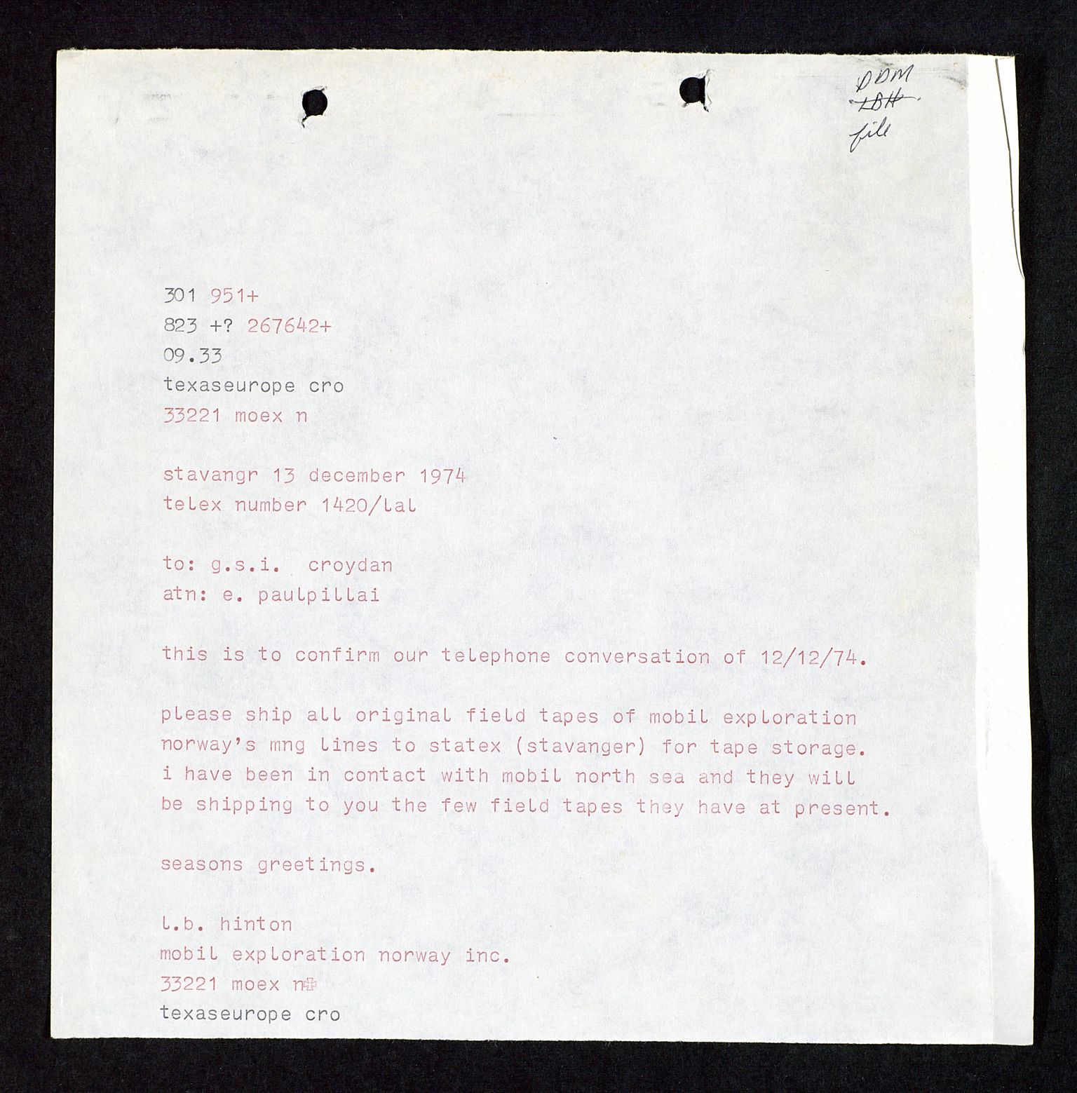 Pa 1578 - Mobil Exploration Norway Incorporated, AV/SAST-A-102024/4/D/Da/L0117: S.E. Smith - Sak og korrespondanse, 1973-1977, s. 101