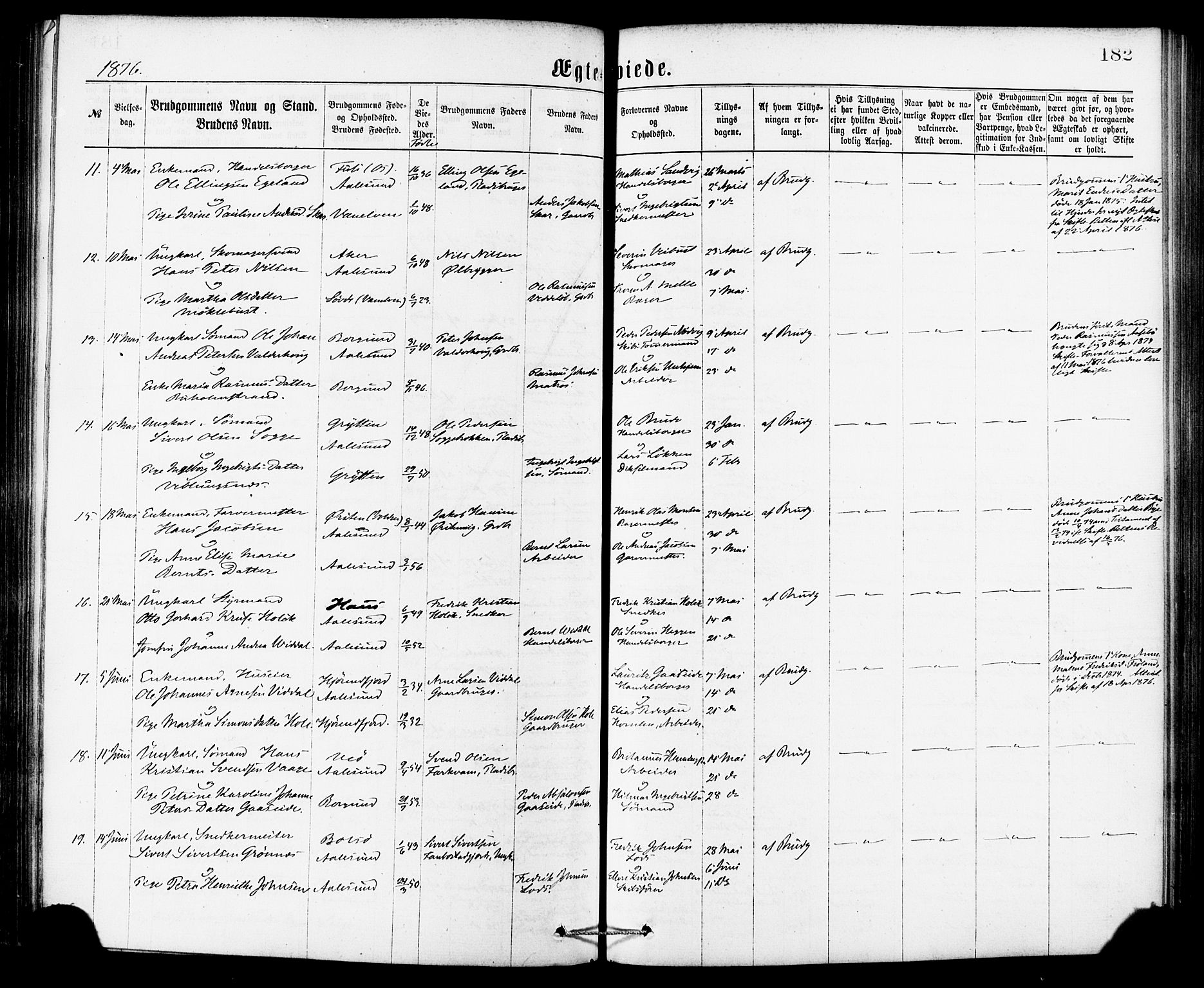 Ministerialprotokoller, klokkerbøker og fødselsregistre - Møre og Romsdal, AV/SAT-A-1454/529/L0453: Ministerialbok nr. 529A03, 1872-1877, s. 182