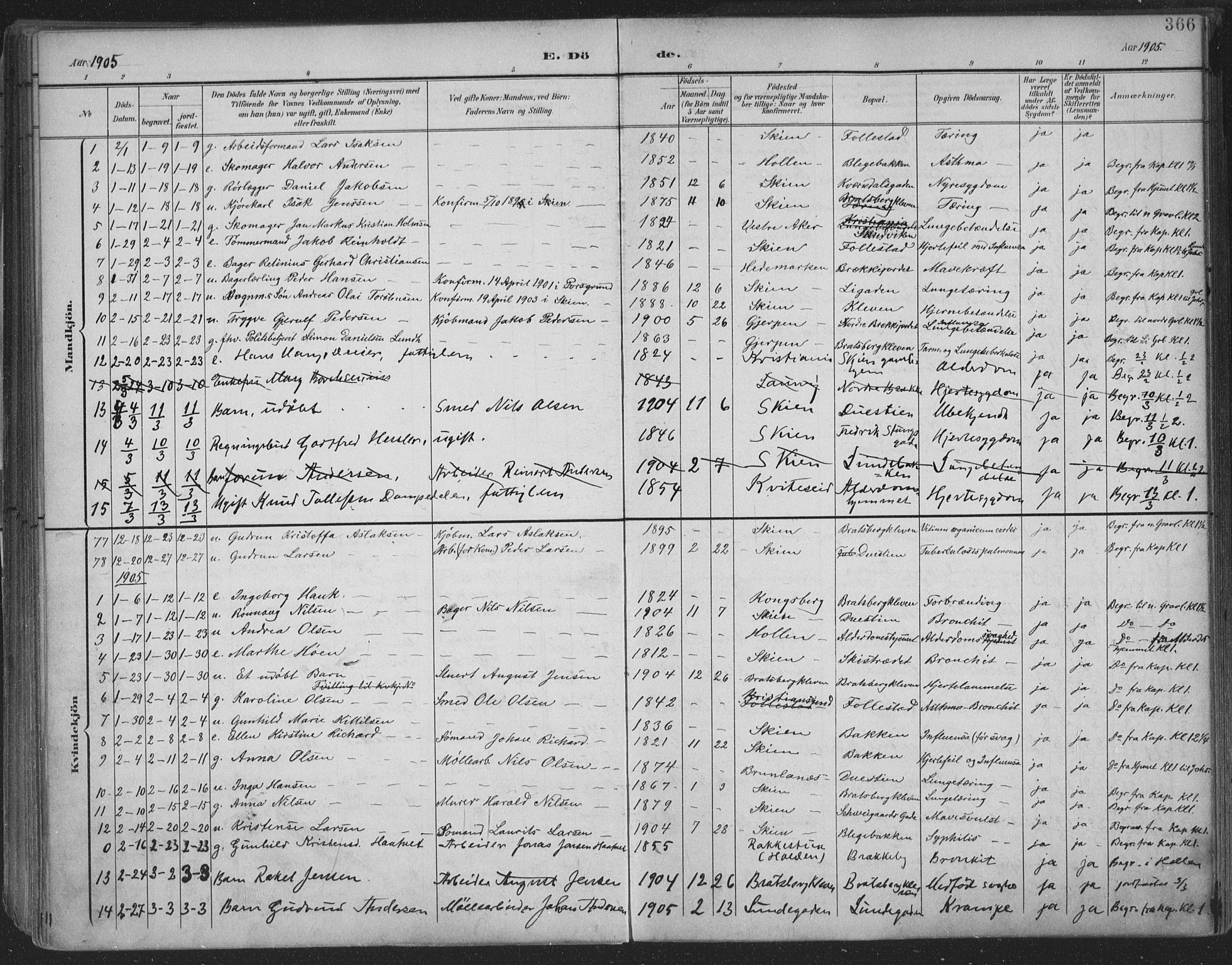 Skien kirkebøker, AV/SAKO-A-302/F/Fa/L0011: Ministerialbok nr. 11, 1900-1907, s. 366