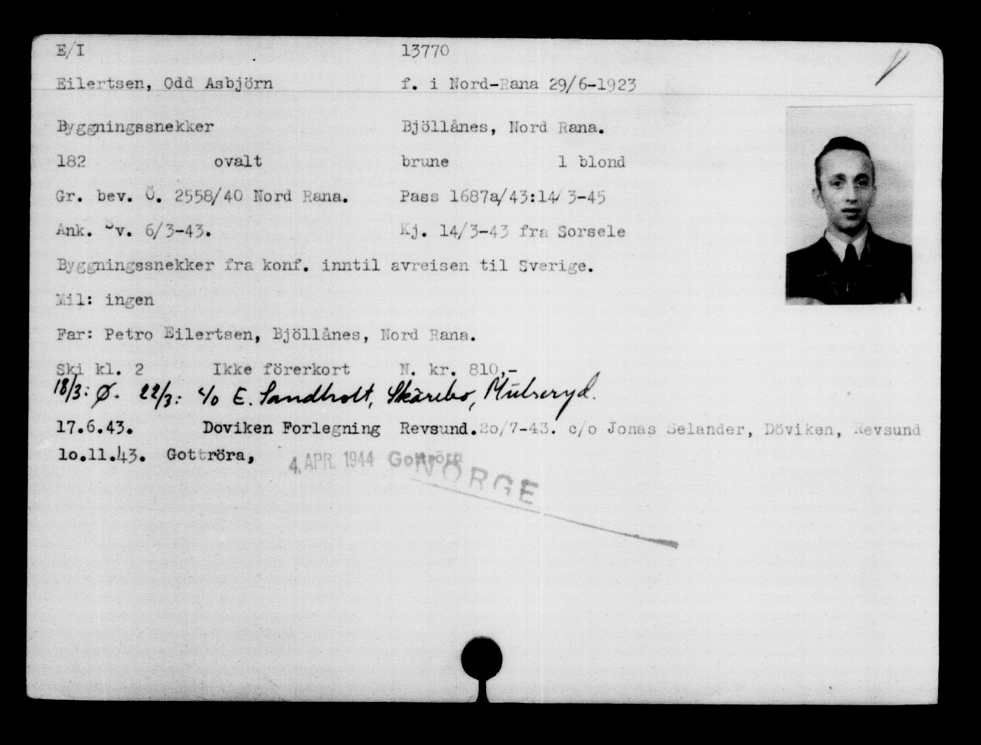 Den Kgl. Norske Legasjons Flyktningskontor, AV/RA-S-6753/V/Va/L0007: Kjesäterkartoteket.  Flyktningenr. 12700-15723, 1940-1945, s. 1216