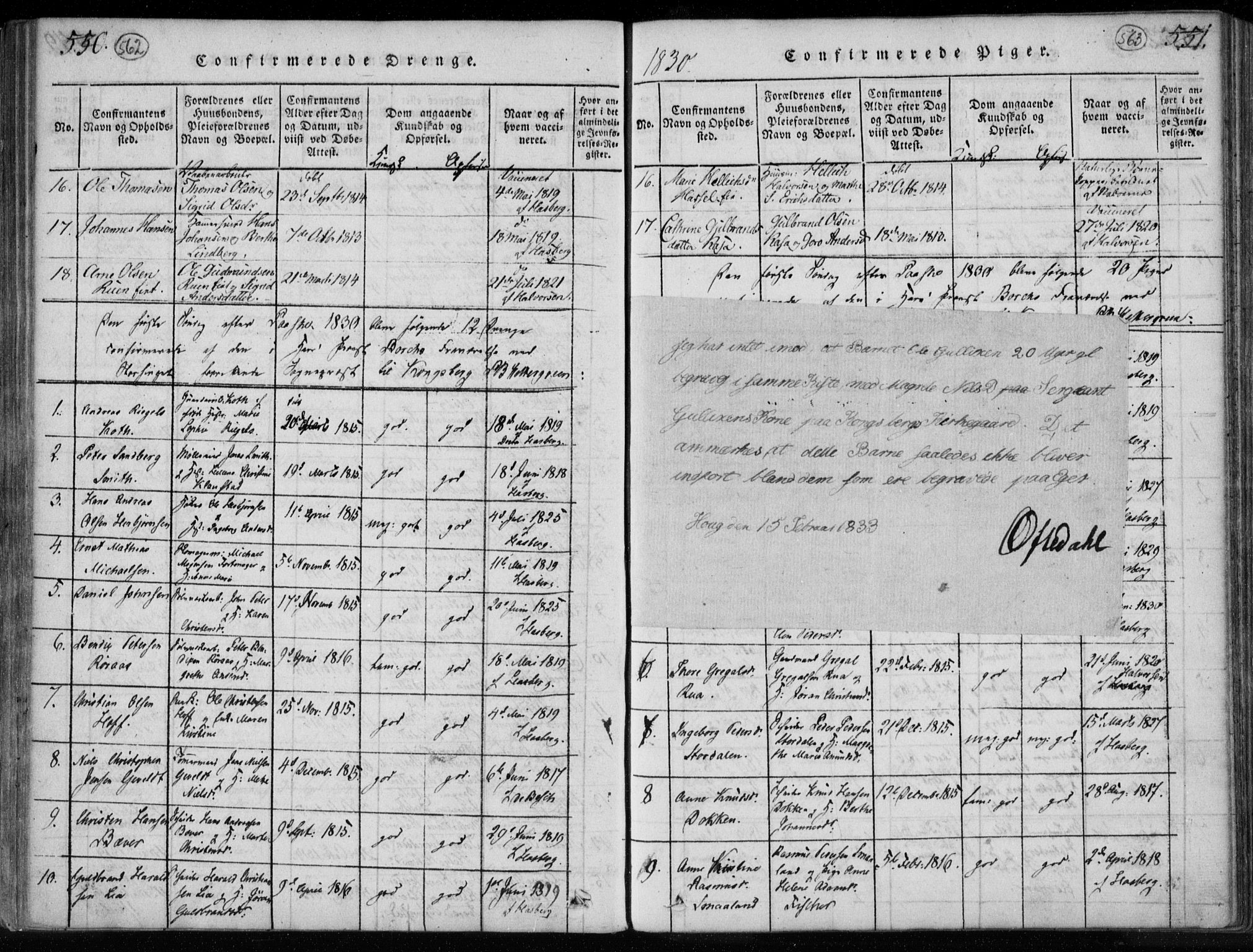 Kongsberg kirkebøker, AV/SAKO-A-22/F/Fa/L0008: Ministerialbok nr. I 8, 1816-1839, s. 562-563