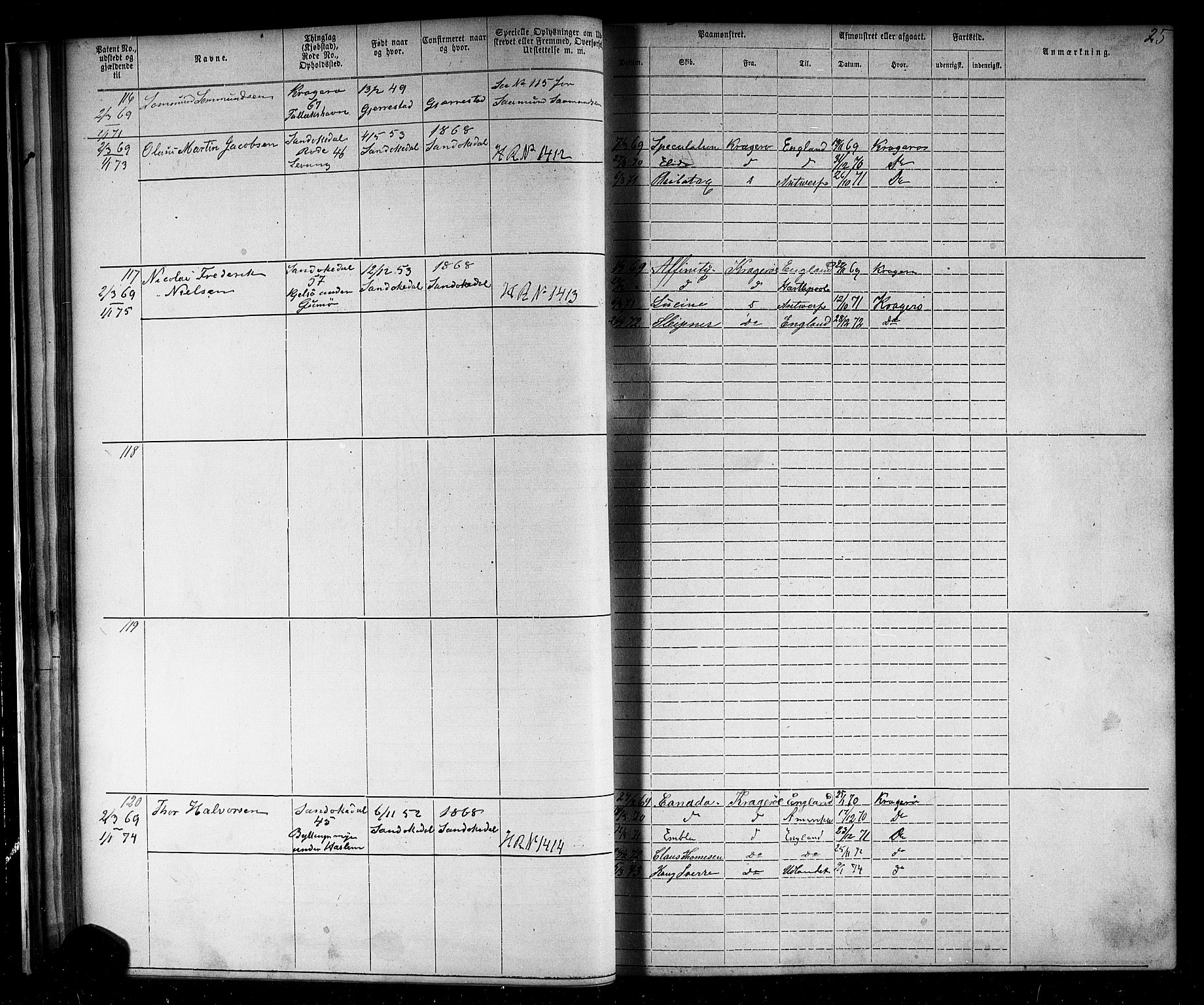 Kragerø innrulleringskontor, AV/SAKO-A-830/F/Fb/L0002: Annotasjonsrulle, 1868-1892, s. 27
