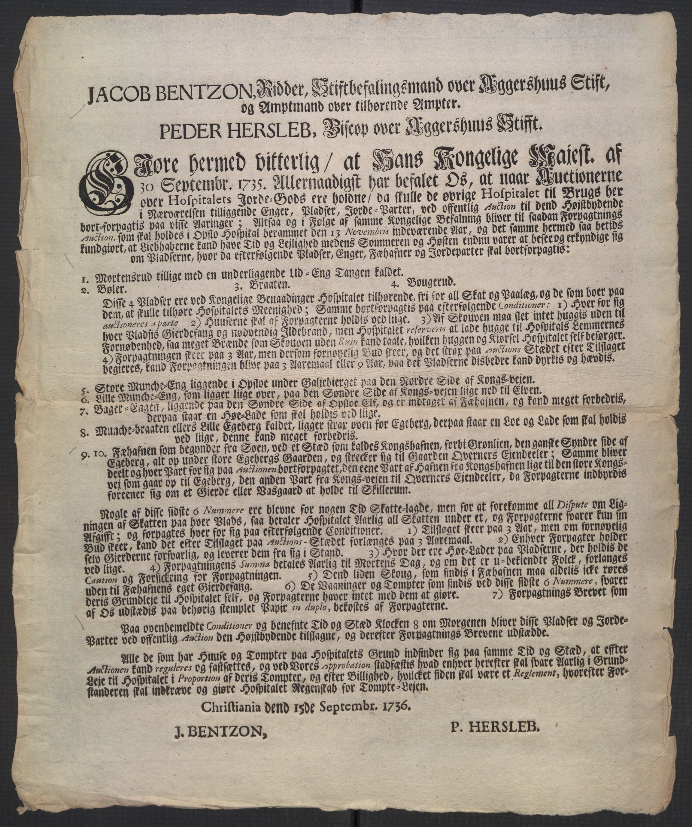 Oslo stiftsdireksjon, AV/SAO-A-11085/K/Kb/L0003/0002: Oslo Hospital / Auksjoner over Hospitalets eiendommer: Forpaktningen av plasser, tomter m.v., 1736-1737, s. 10