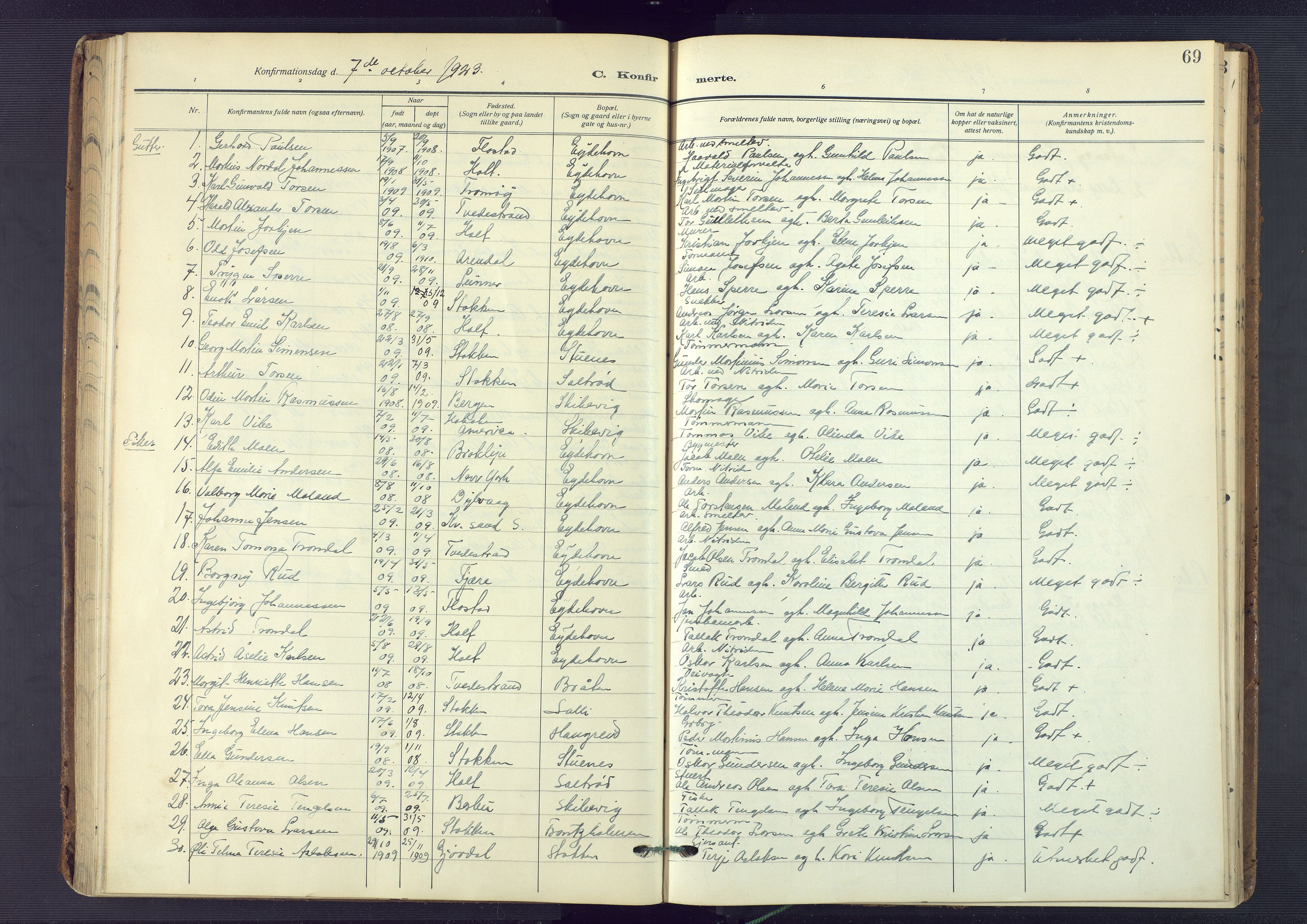 Austre Moland sokneprestkontor, AV/SAK-1111-0001/F/Fa/Fab/L0003: Ministerialbok nr. A 3, 1914-1927, s. 69