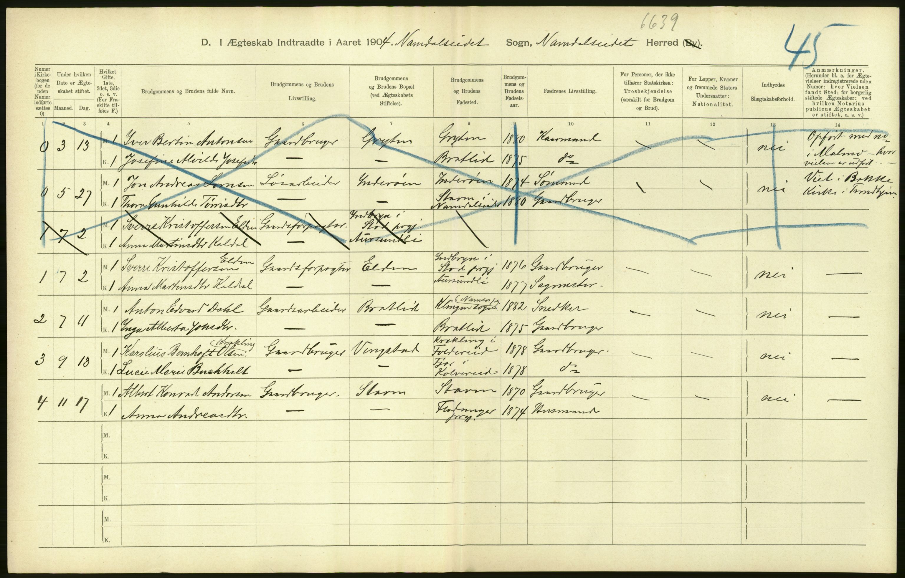 Statistisk sentralbyrå, Sosiodemografiske emner, Befolkning, AV/RA-S-2228/D/Df/Dfa/Dfab/L0019: Nordre Trondhjems amt: Fødte, gifte, døde, 1904, s. 372