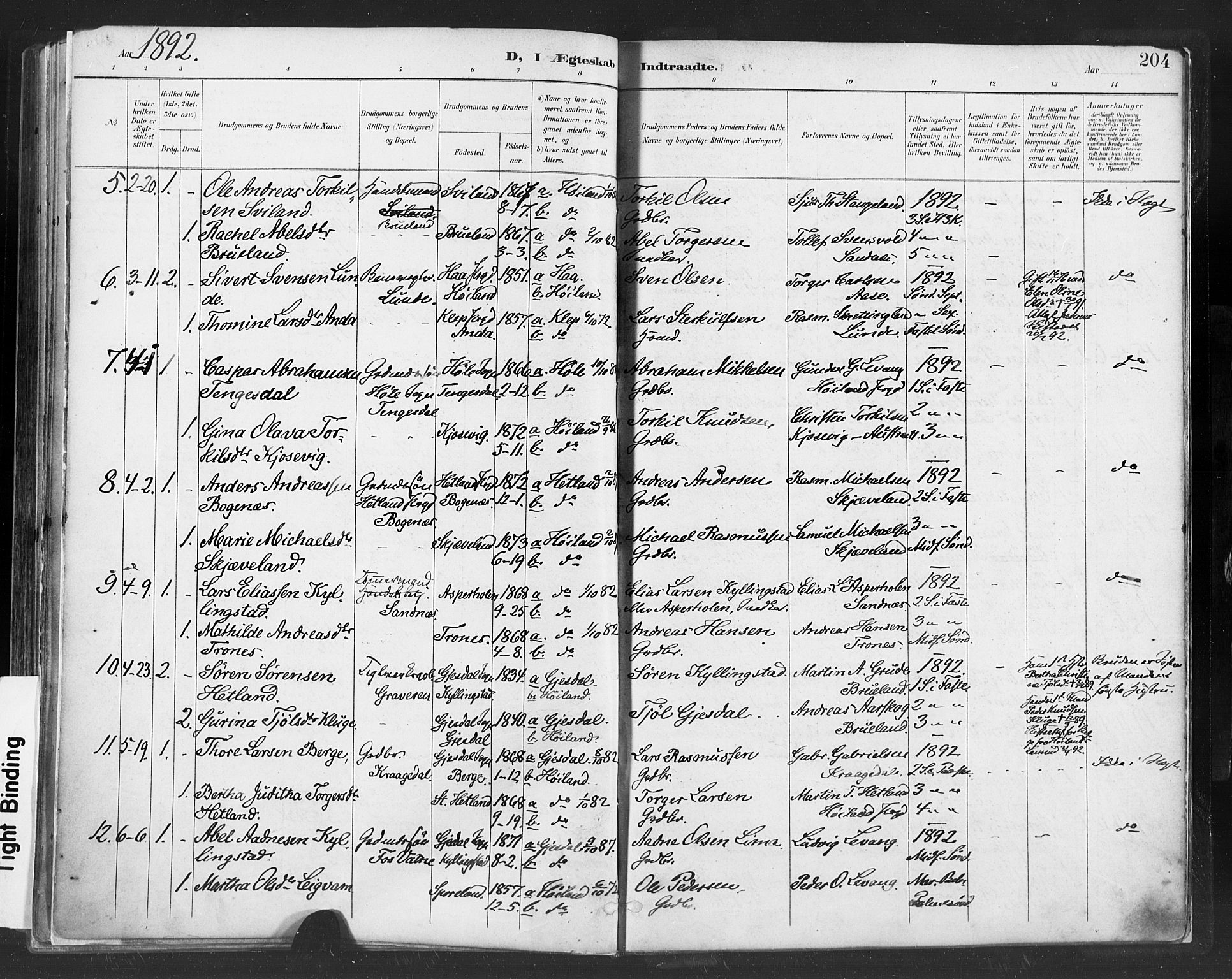 Høyland sokneprestkontor, AV/SAST-A-101799/001/30BA/L0013: Ministerialbok nr. A 13.1, 1889-1898, s. 204